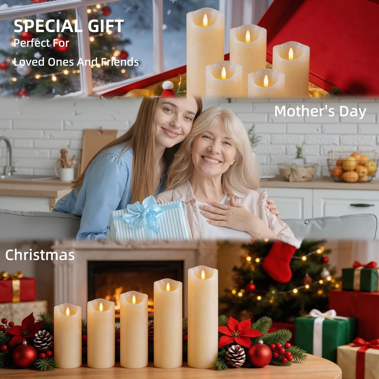 MiKoyi Flameless Pillar Candles with Remote, Battery Operated Candles Real Wax, [5-Pack] Fake LED Flickering flameless Candle with Timer Function for Room Home Decor (2.2" * 5/5.5/6/7/8") - White