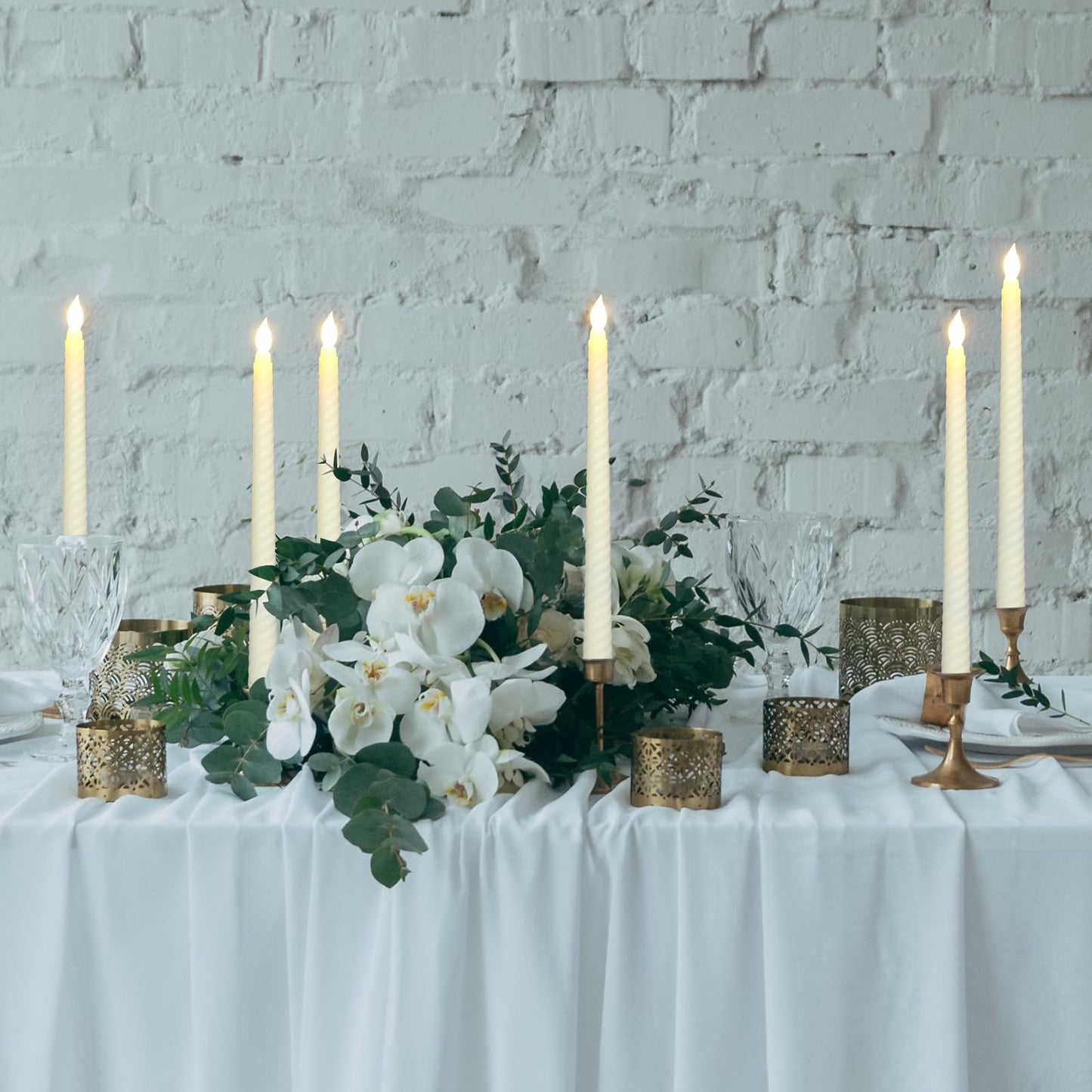 Retisee 50 Pack Easter Flameless Taper Candles 10.6" Spiral Battery Operated Bulk Pastel LED Taper Candles Flickering LED Candlesticks for Easter Wedding Dinner Table Home Decor(Ivory)