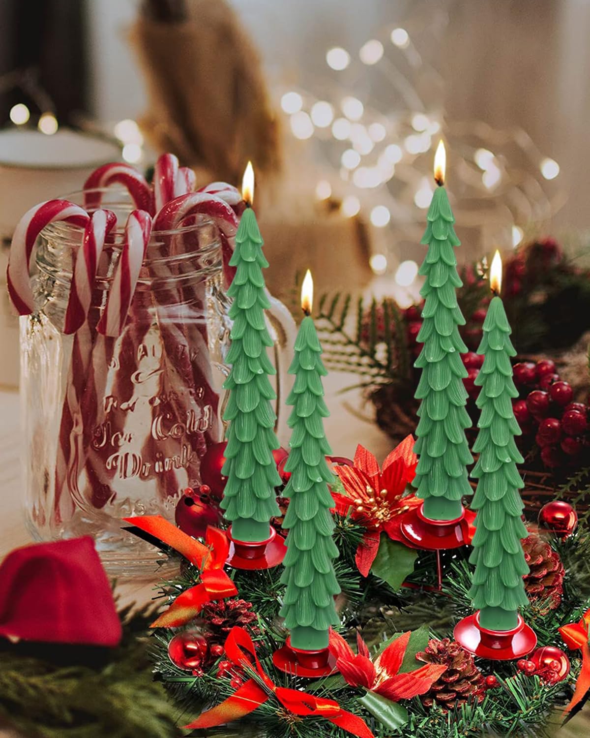 LPUSA Christmas Tree Taper Candles Hunter Green Spruce Candles，Christmas Decor Decoration,Set ot 2,(Hunter Green) 10.5inch