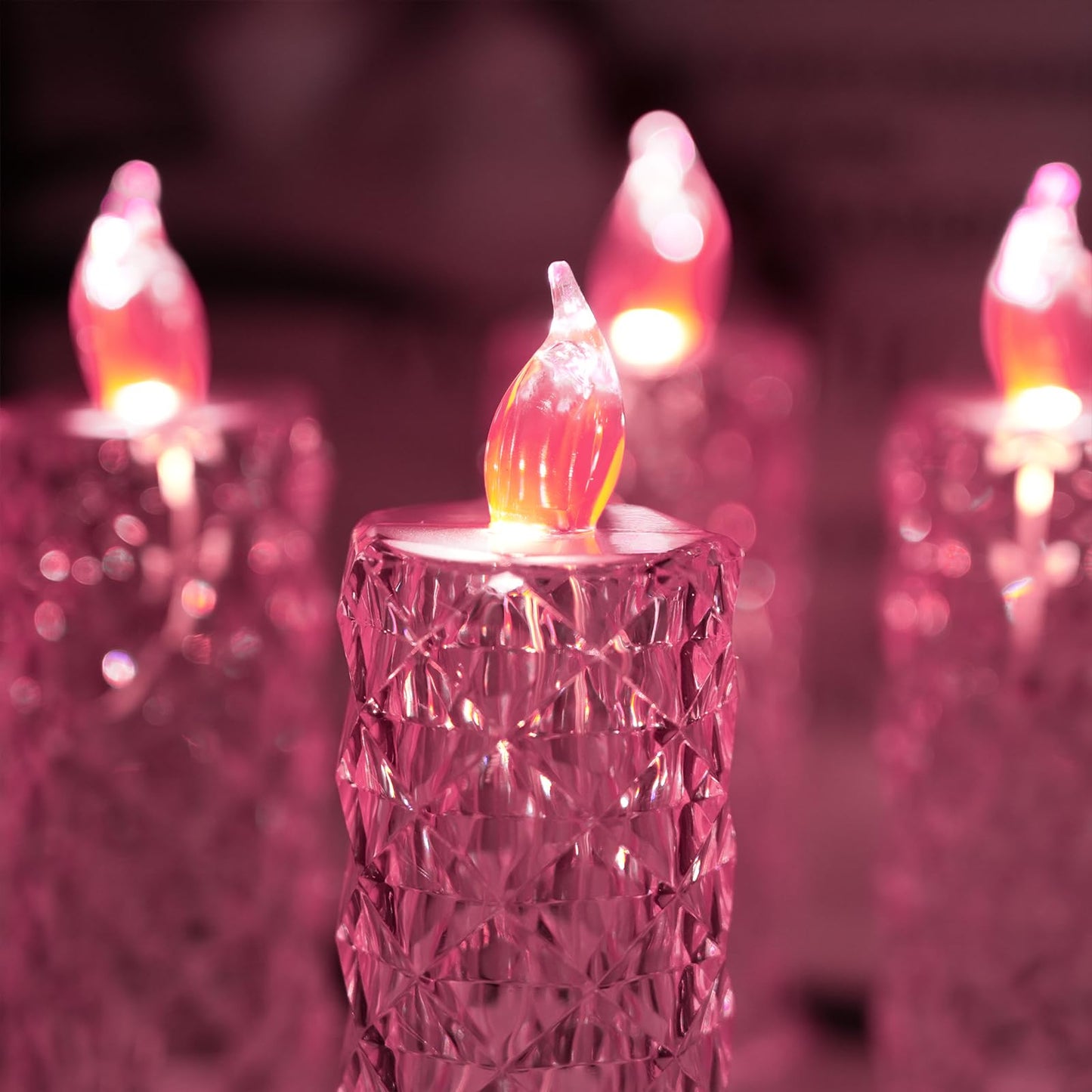 SupBri Rose Shadow LED Flameless Candles, 4PCS Romantic Battery Operated Candles Led Pillar Candles for Valentines Romantic Propose Anniversary Wedding Decorations(Pink, D 2.5" x H 7.2")