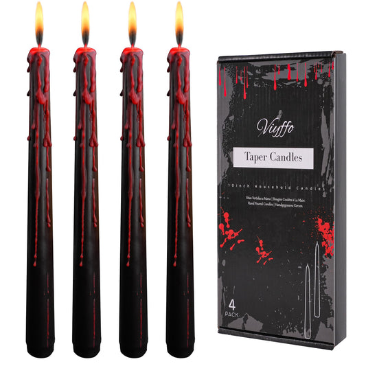 Viyffo Black Drip Taper Candles, 10 Inch Vampire Blood Bleeding Candles Set of 4, Unscented Long-Burning Gothic Candlesticks for Horror Movie Night, Dark Romance & Party Decor