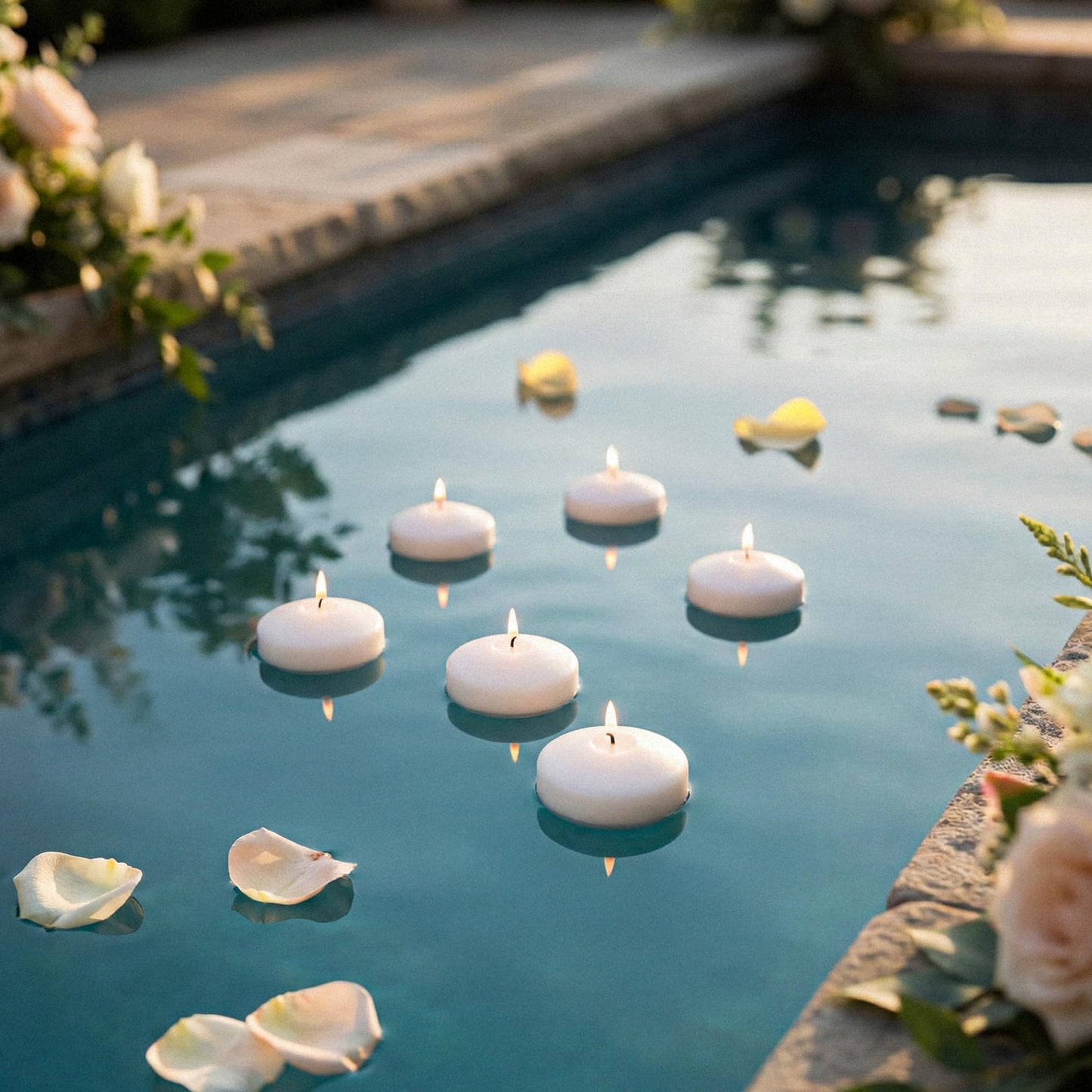 Floating Candles 2 inch White, Unscented Dripless Wax Discs | Made in USA Long Burning Floating Candles for Centerpieces 8-10 Hour Burn Time, Weddings, Parties, Home Décor & Holidays - Royal Imports