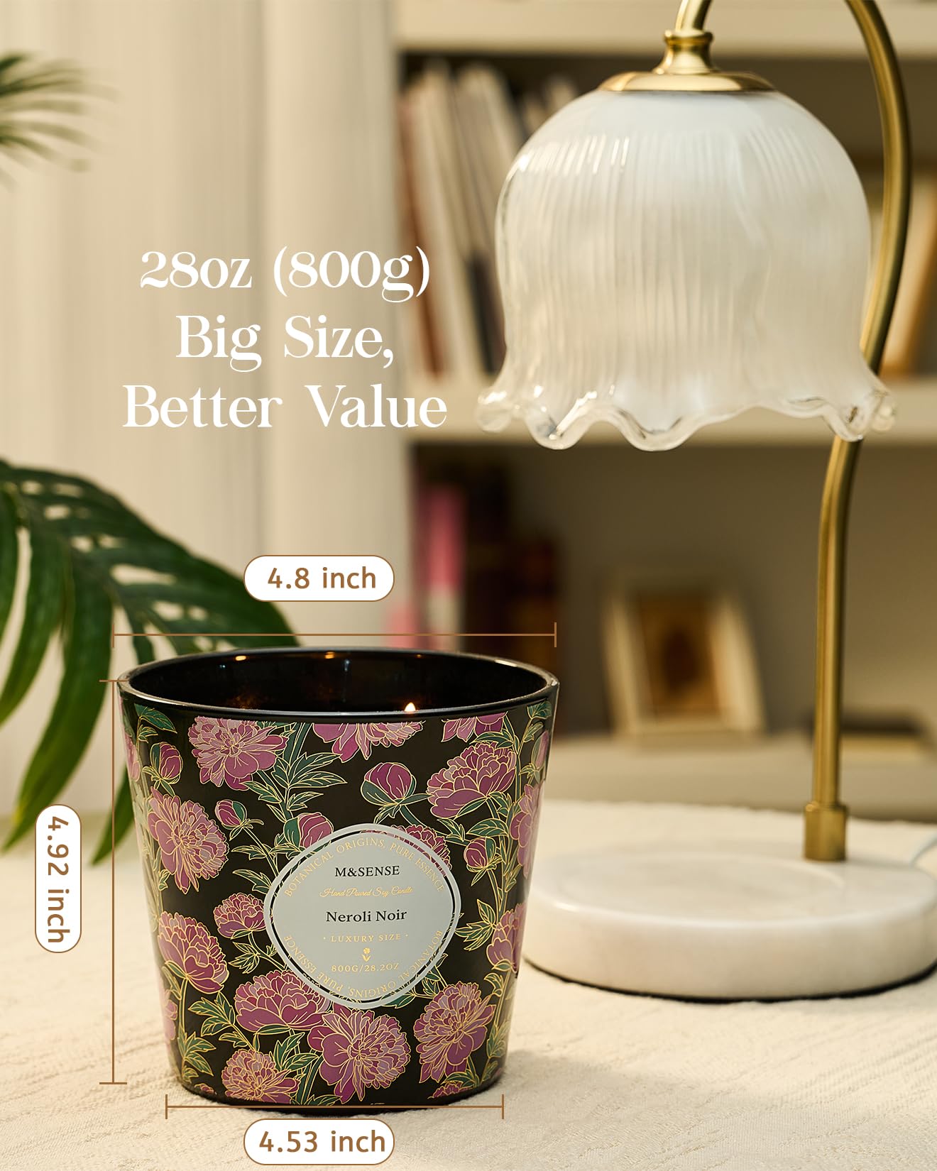 M&SENSE Neroli Noir Scented Candle, 28.2oz 3 Wick Natural Soy Wax Large Candles, Long Lasting Clean Slow Burning No Toxic Décor for Home Relaxation, Romantic Dates & Gift-Giving