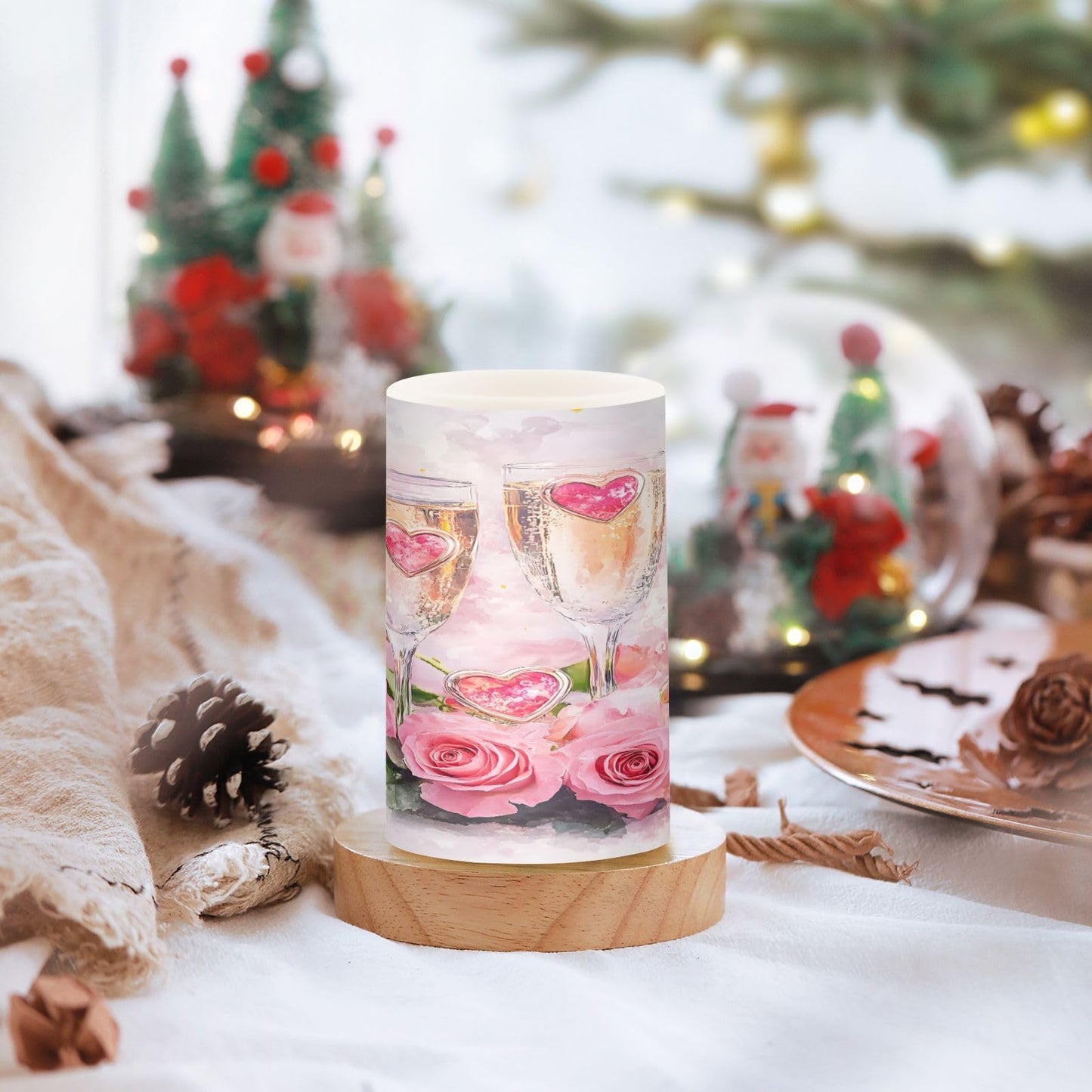 ALAZA ValentineWine Glasses Rose Flameless Candles, LED Pillar Candles with Remote Timer, Battery Operated Candles Set of 2