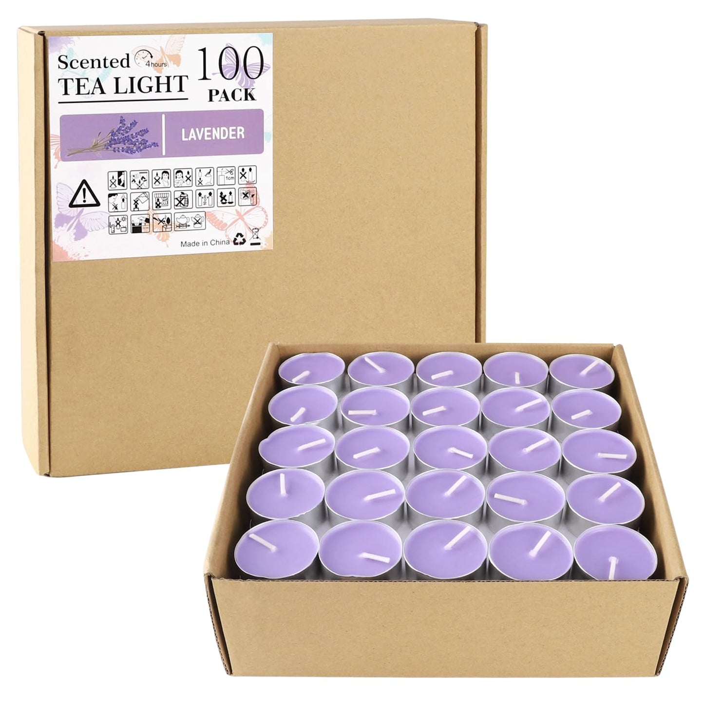 Wfmolcand Purple Lavender Scented Tealight Candles - Giant 100 Pack Candles -Smokeless, 4 Hour Burn - Gift Set for Valentine's Day, Christmas, Weddings Centerpiece & Home Decor