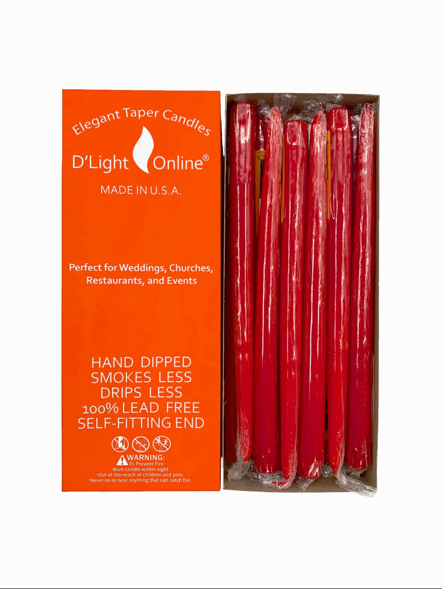D'light Online Elegant Unscented 12" Red Taper Candles Premium Quality Hand-Dipped Tapered Candles, Dripless and Smokeless - Set of 12 Individually Wrapped (12 Inch, Red)