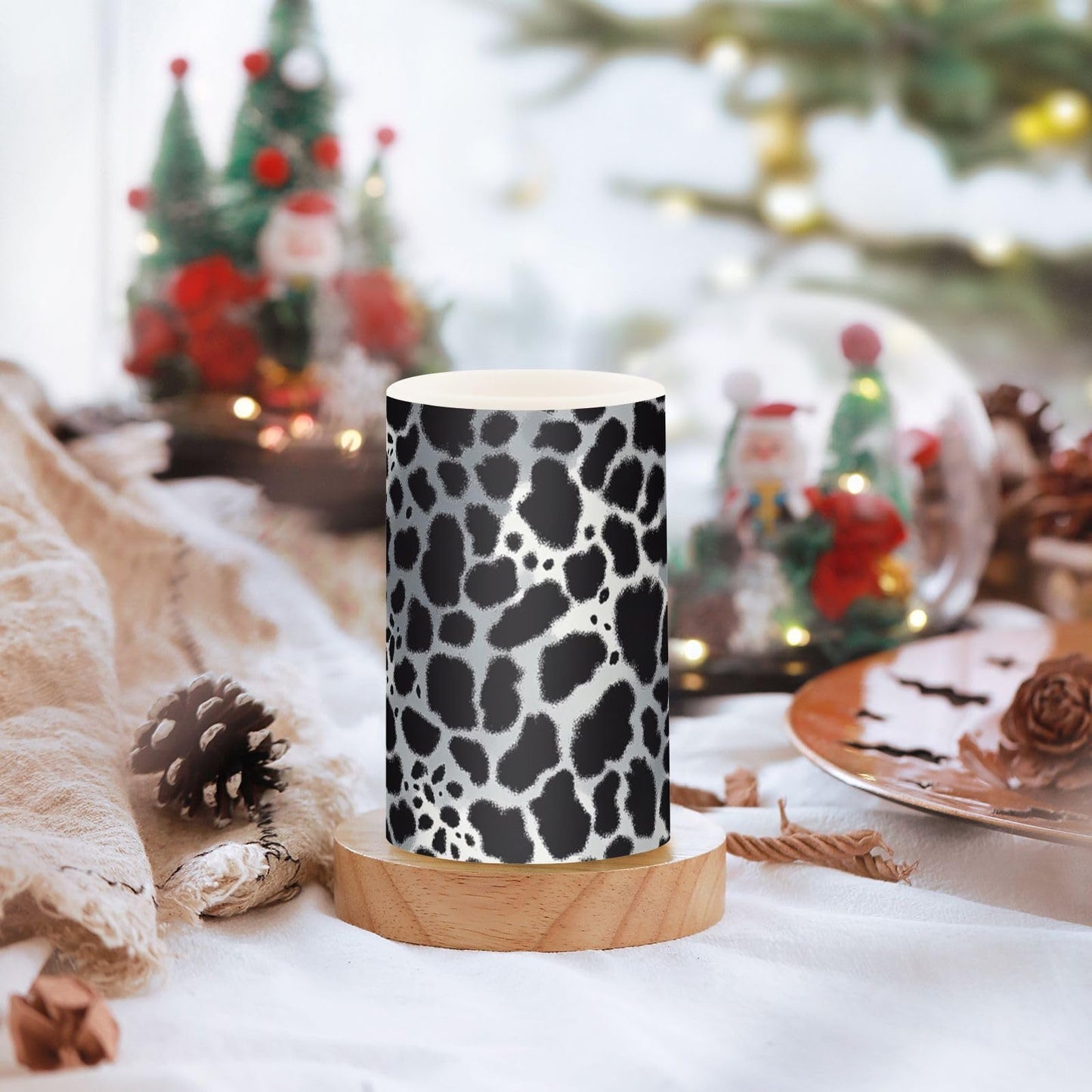 Pigsaly Flameless Candles Battery Operated Leopard Skin Flickering Led Pillar Candles with Remote Control White Black Animal Print Colour Changing Warm Light Candles for Wedding Halloween Christmas