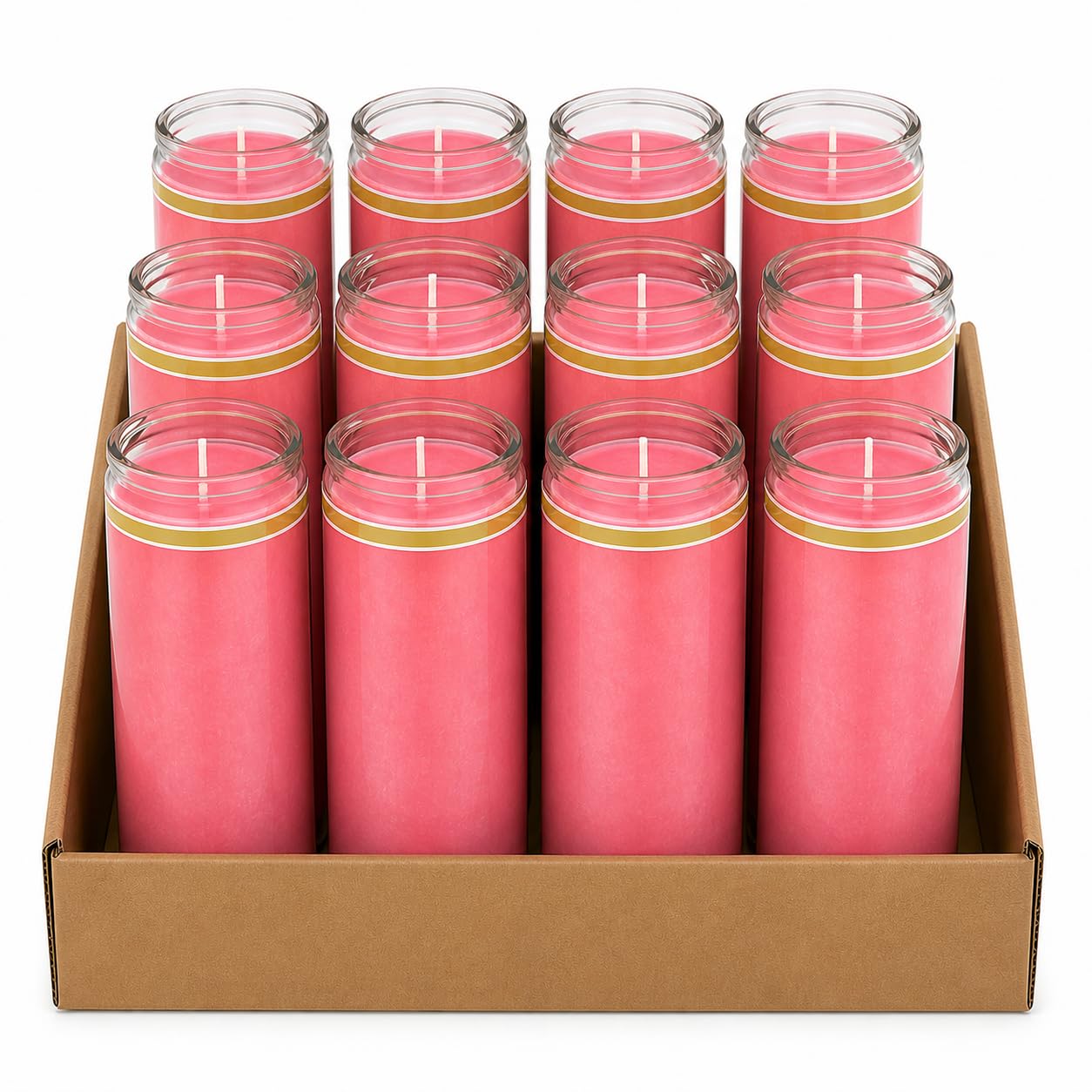 Pink Glass Jar Candles, Unscented Prayer Candles, Set of 12, Devotional Religious Candles