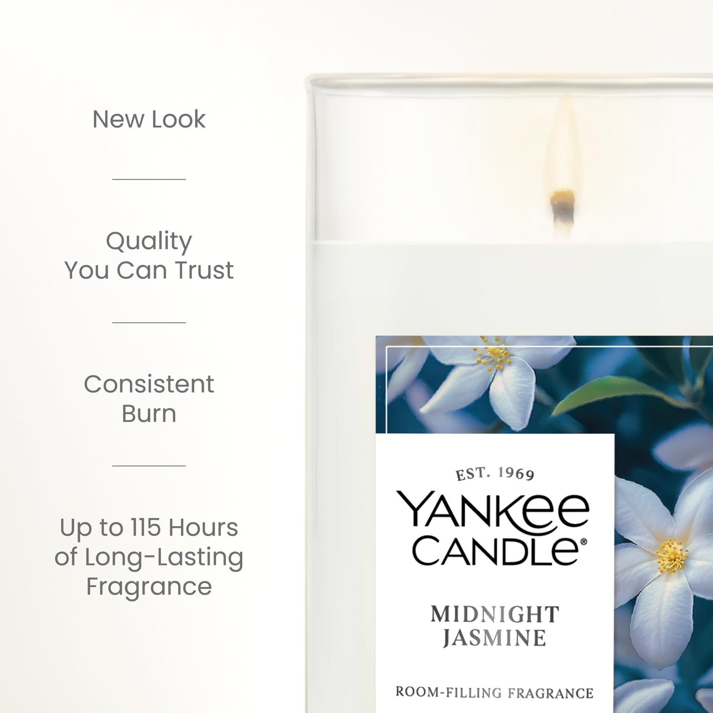 Yankee Candle Medium Pillar Scented Candle with up to 115 Hour Burn Time, Premium Plant Wax Blend for Consistent Burn, 14.25 oz Pillar Candle with Room Filling Fragrance, Midnight Jasmine