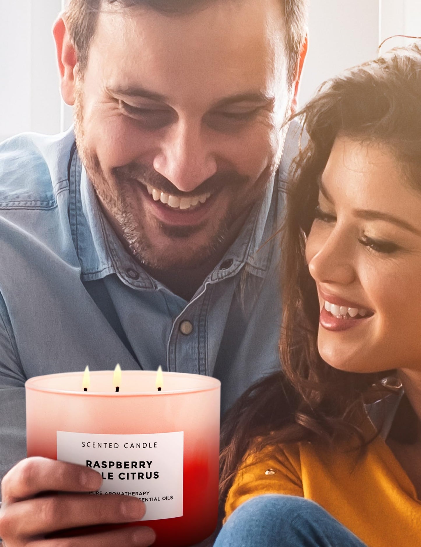 Raspberry Apple Citrus 3-Wick Soy Candle | 15.8 oz Large Scented Candle for Home | Clean Burn Long Lasting | Fruity Citrus Spice Scent | Gift Ready