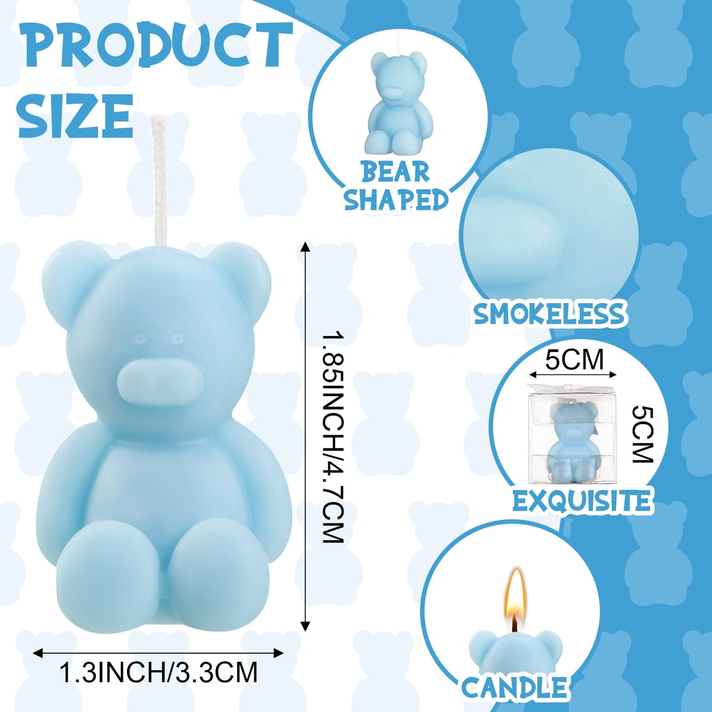 Hoolerry 30 Pcs Baby Shower Favors Mini Bear Candles Party Favors with Boxes Handmade Bear Shaped Candles Bulk for Baby Shower Boys Girls Wedding Gender Reveal Party Guest (Light Blue)