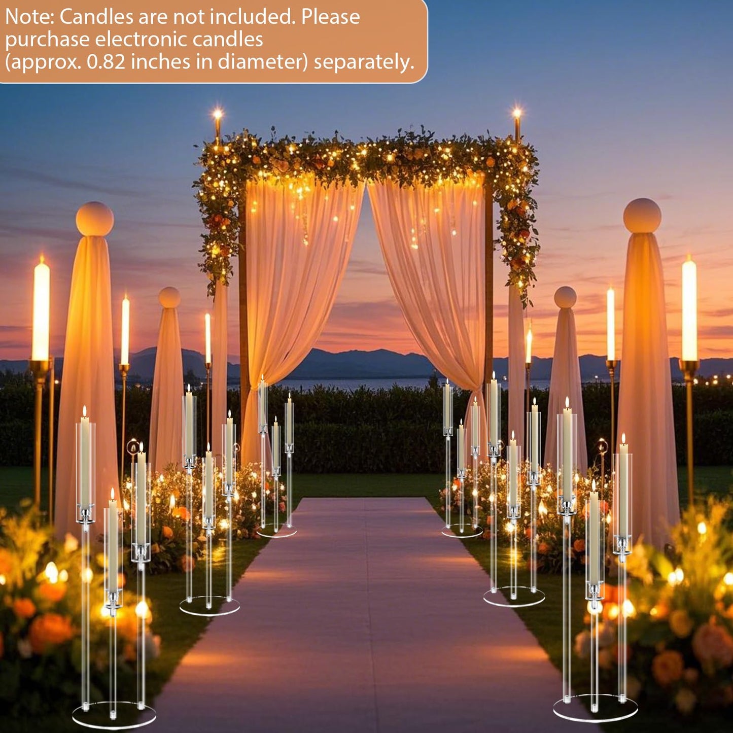 6 Set 3 Arms Acrylic Candelabras with Shades, 42" Floor Candelabra Centerpieces for Wedding Decorations,Clear Candle Holder for Table Decoration,Dinner Party,Candlesticks Holder Fits 0.87“LED Candle