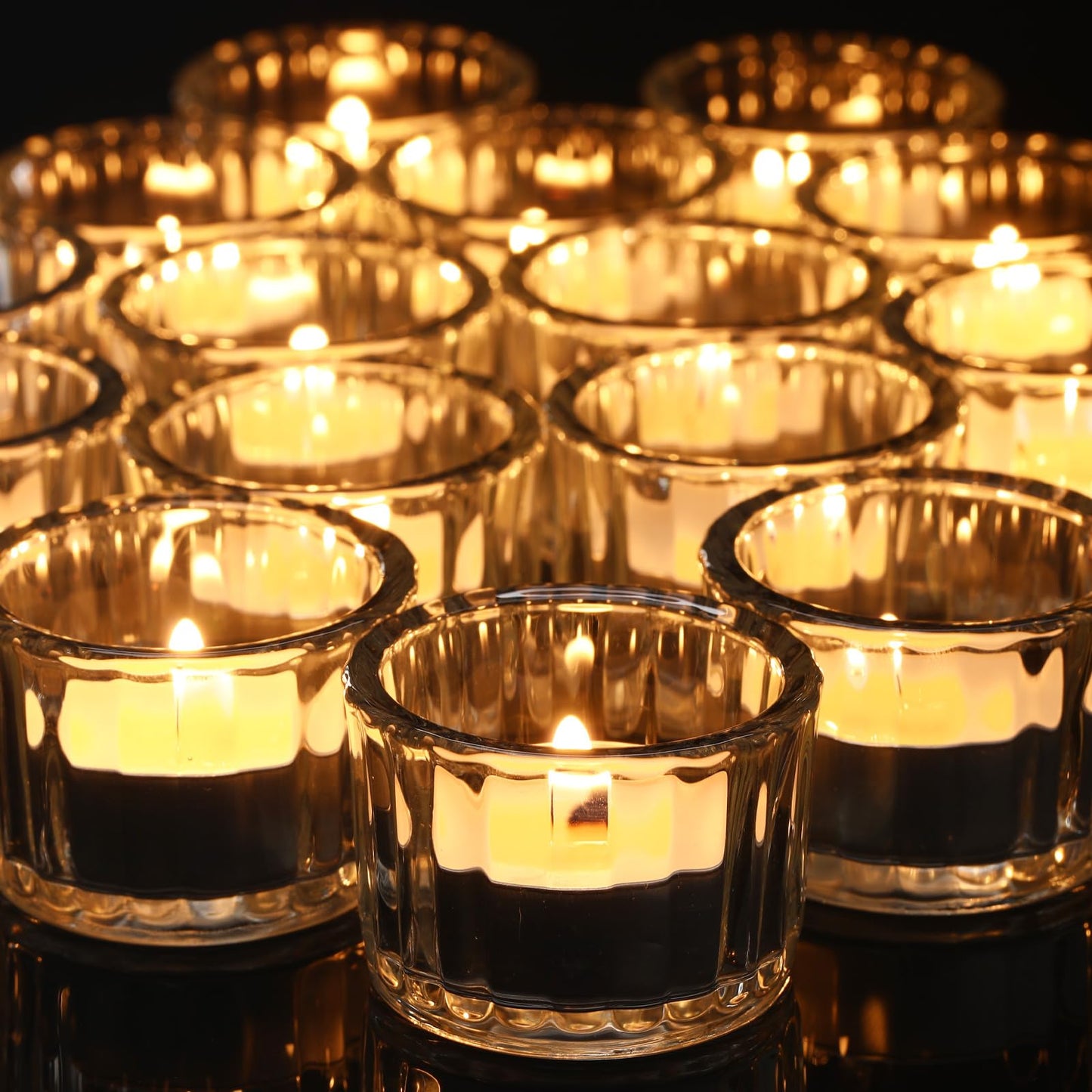 Mumufy 50 Pcs Glass Tealight Candle Holder Ribbed Votive Candle Holder for Centerpiece Wedding Proposal Spa Aromatherapy Meditation Home Decor (Clear)