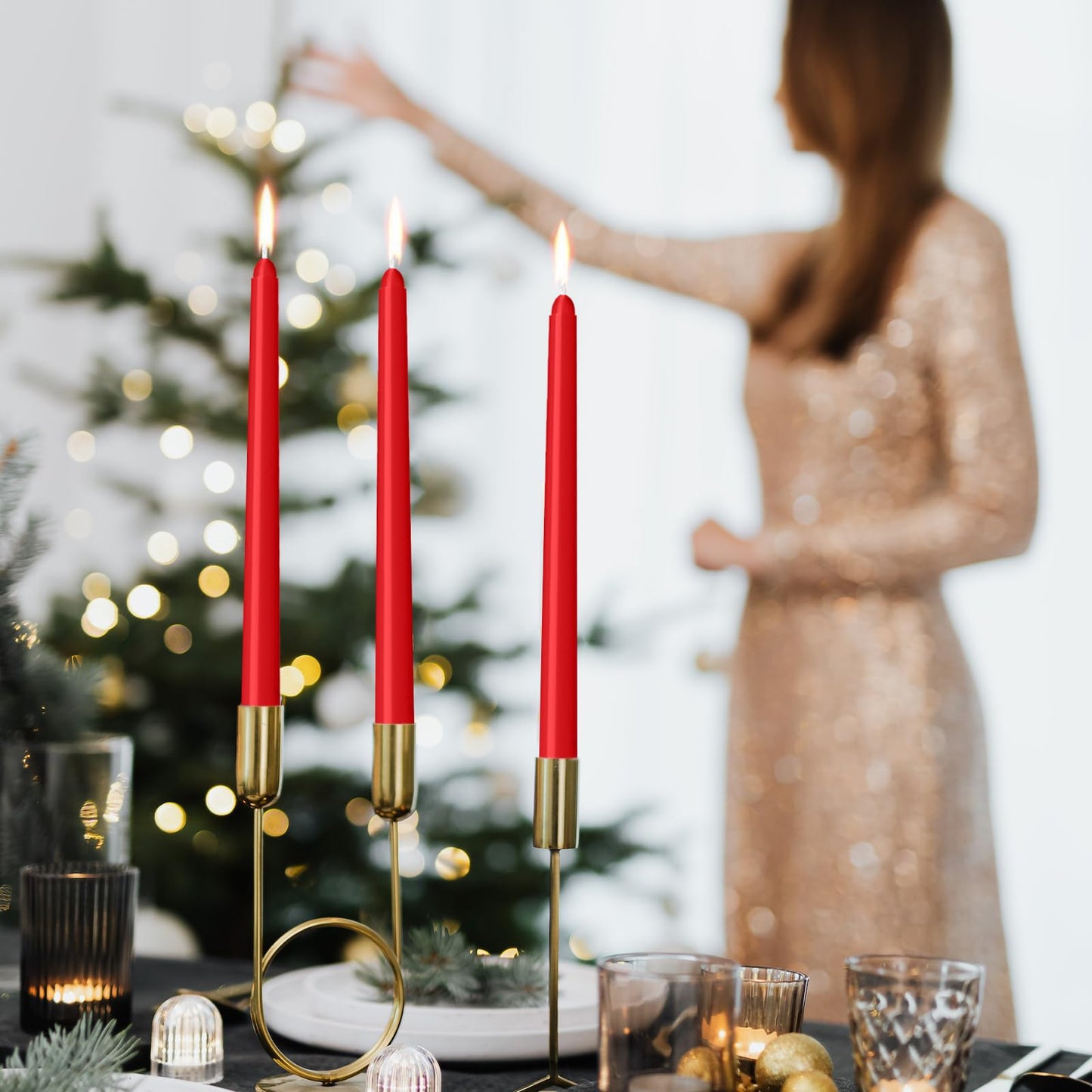 LYOBATH 12 Pack Red Taper Candles - Taper Candles 10 Inch Dripless, Smokeless & Unscented - 8 Hours Long Burning - Hand Poured Tall Candlesticks - Ideal for Weddings, Dinner Parties, and Home Decor
