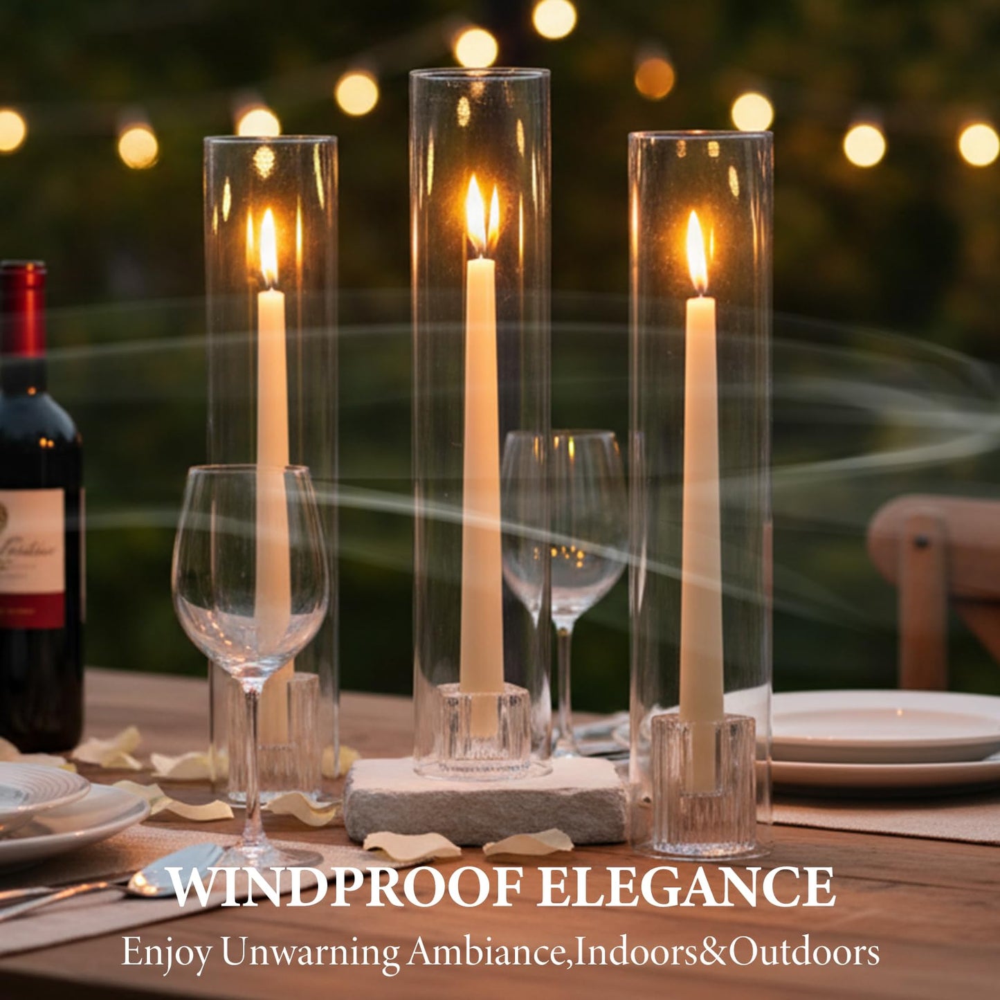LETINE Hurricane Candle Holders with Ribbed Taper Candle Holders Set of 9(14") - Clear, Windproof & Elegant Candle Holder with Glass Cover for Wedding Centerpieces, Events & Home Decor
