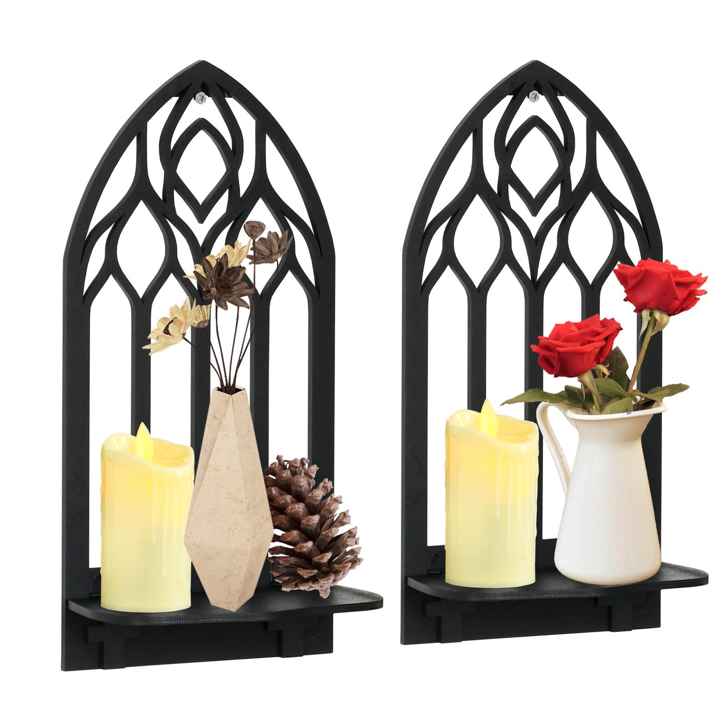 Zzbakress 2 Pcs Gothic Sconces Wall Decor Black Goth Decor Arched Church Wall Gothic Decor Art Gothic Bathroom Decor Gothic Home Decor for Living Room Kitchen Dinner Room (Upward)