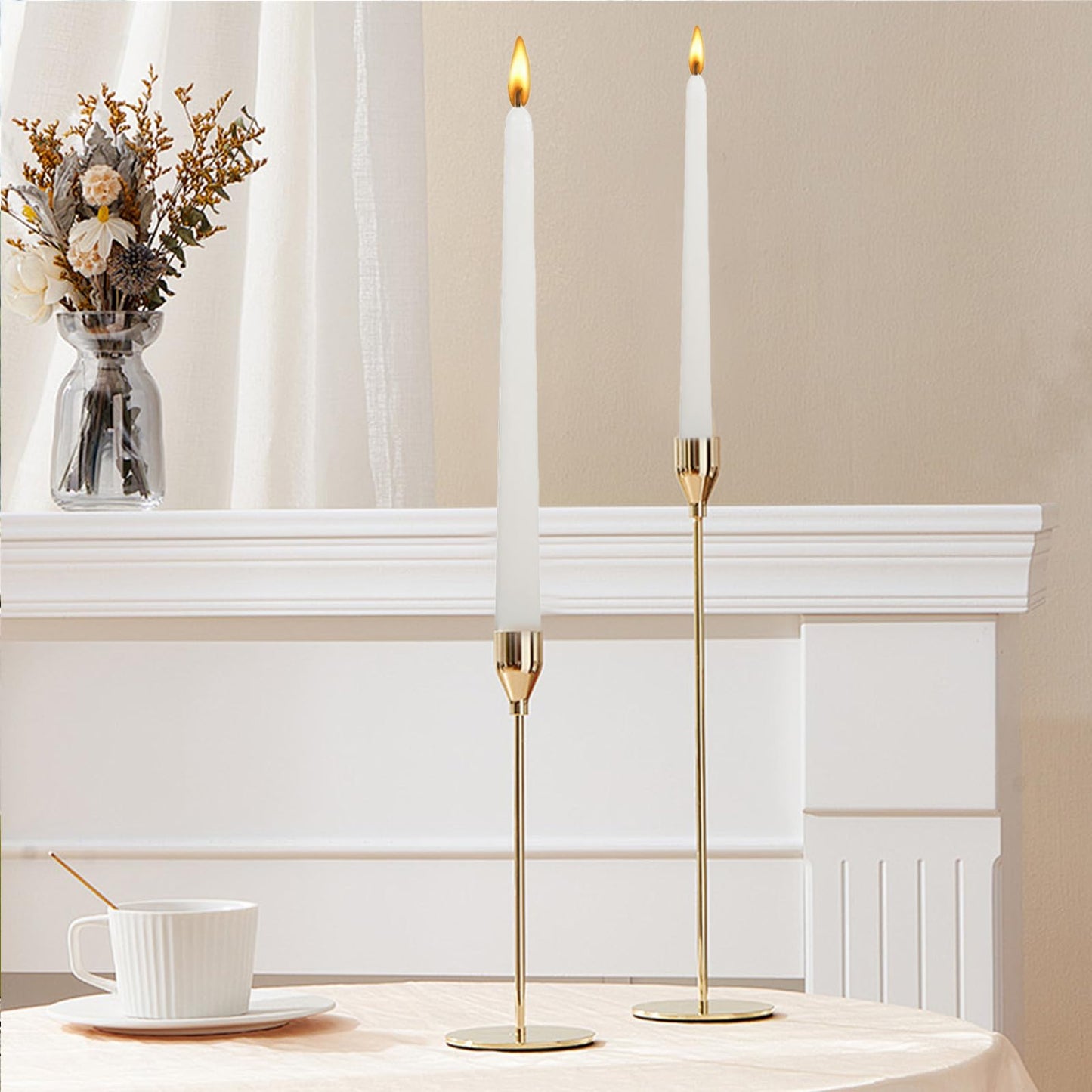 10 inch White Taper Candles-Set of 4 Tapered Candle, Tall Candlesticks,Home Dinner Candle, Party, Wedding, Halloween, Christmas Candles (9.9 inch, White)