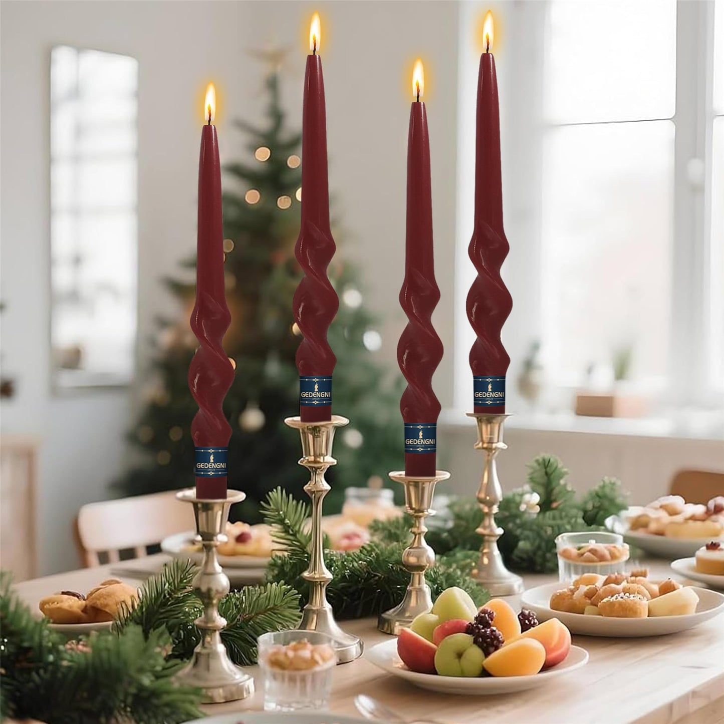 Spiral Taper Candle Red Candlesticks, Gedengni 10inch Christmas Twisted Candles Long Candle Sticks Cute Tapered Candles for Table Decor Dinner Holiday Party,23D4-RED