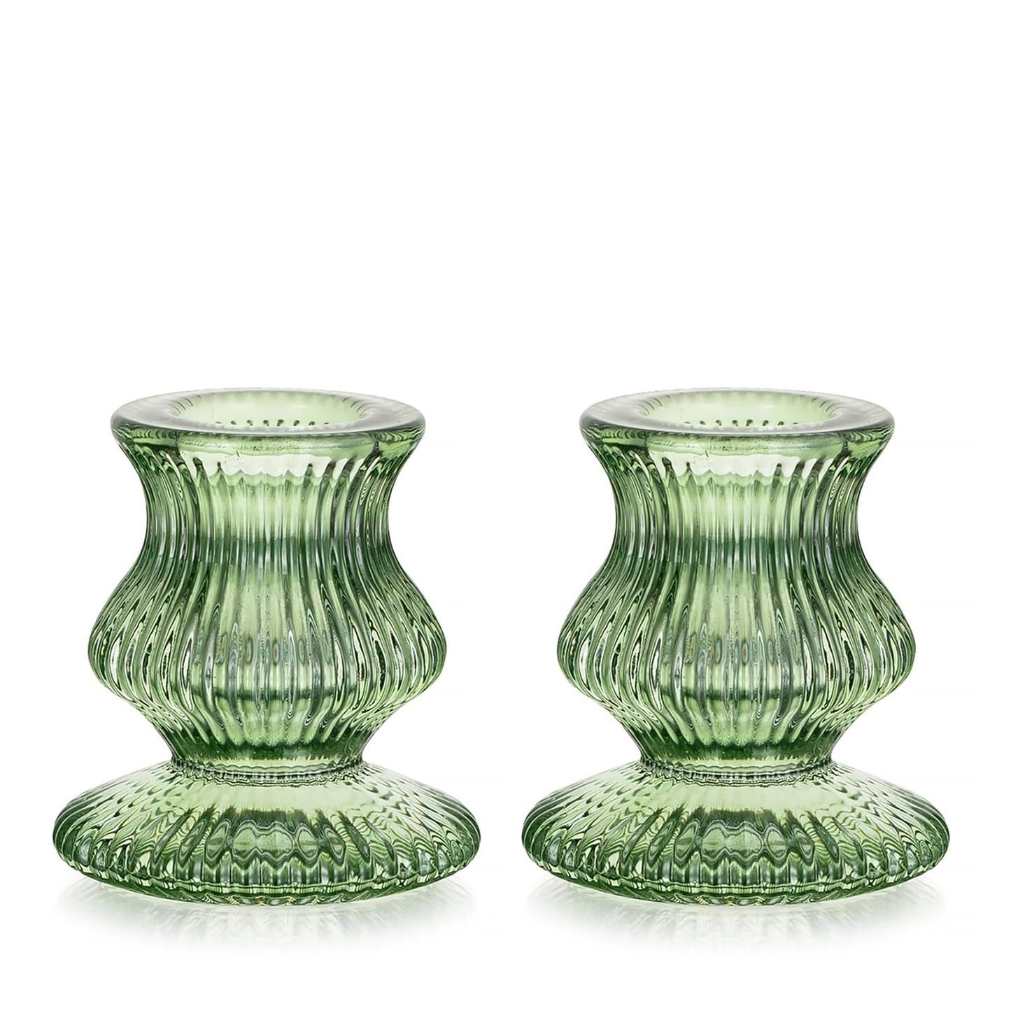 Romadedi Glass Candle Holders for Candlestick - 2 Pcs Green Ribbed Tapered Candle Holder Decor for Table Centerpiece Christmas Party Living Room Dinner Advent