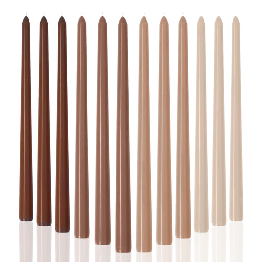 LPUSA 12pcs Taper Candles Cream Scented Gradient Color,Handmade from Vegan Soy Wax for Holiday Wedding Party Home Dinner Decoration,Gradient Brown