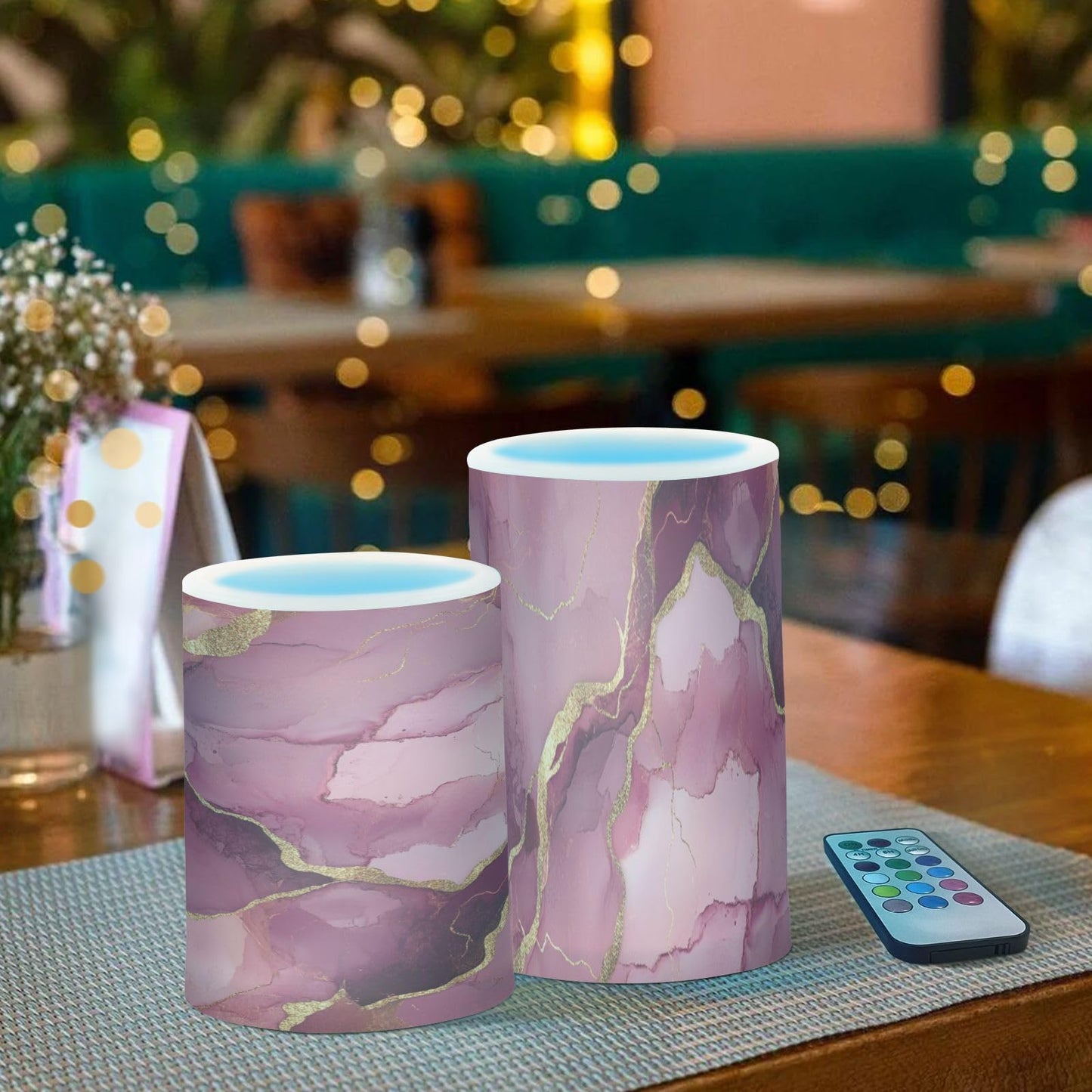 Zathe Flameless Pillar Candles Batteries Led Flameless Candles for Fireplace Marble Blush Burgundy