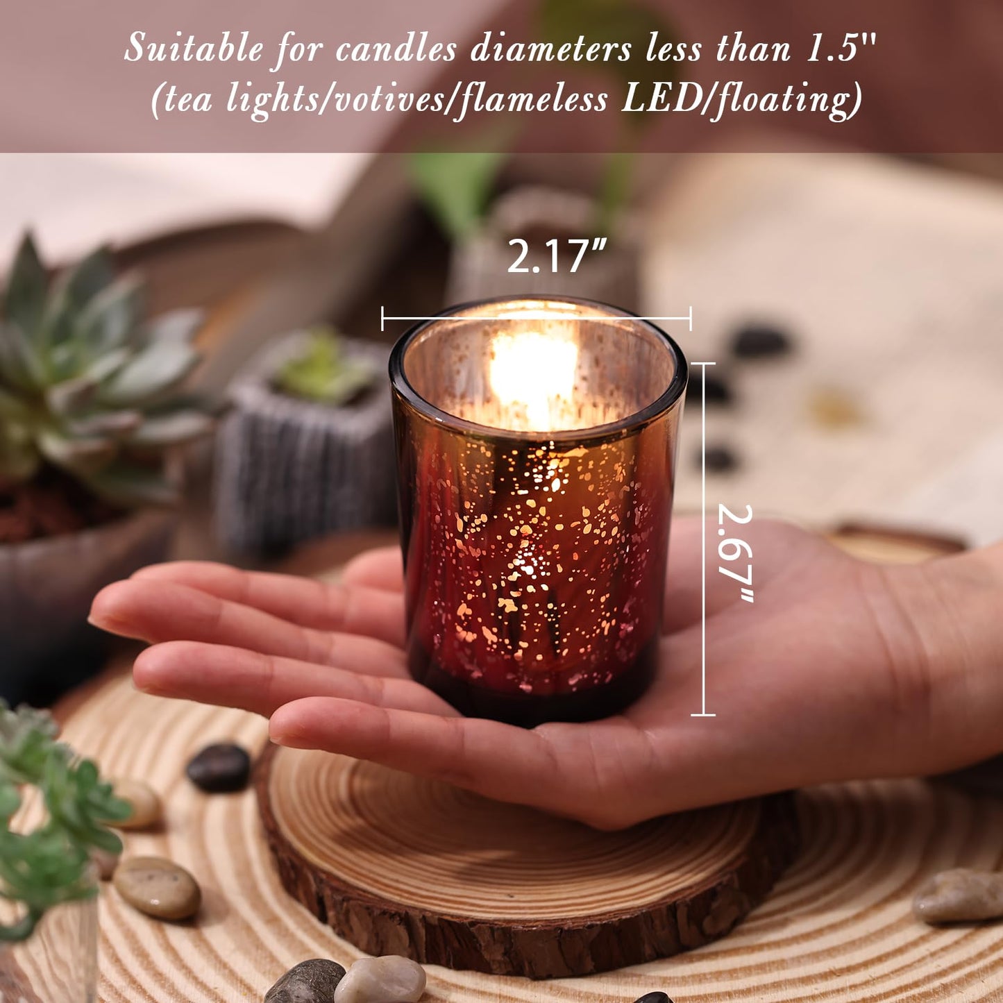 Volens Burgundy Votive Candle Holders Set of 12, Speckles Mercury Glass Tealight Candle Holder Bulk for Table Wedding Centerpiece, Burgundy and Gold Themed Party Decorative & Home Decor