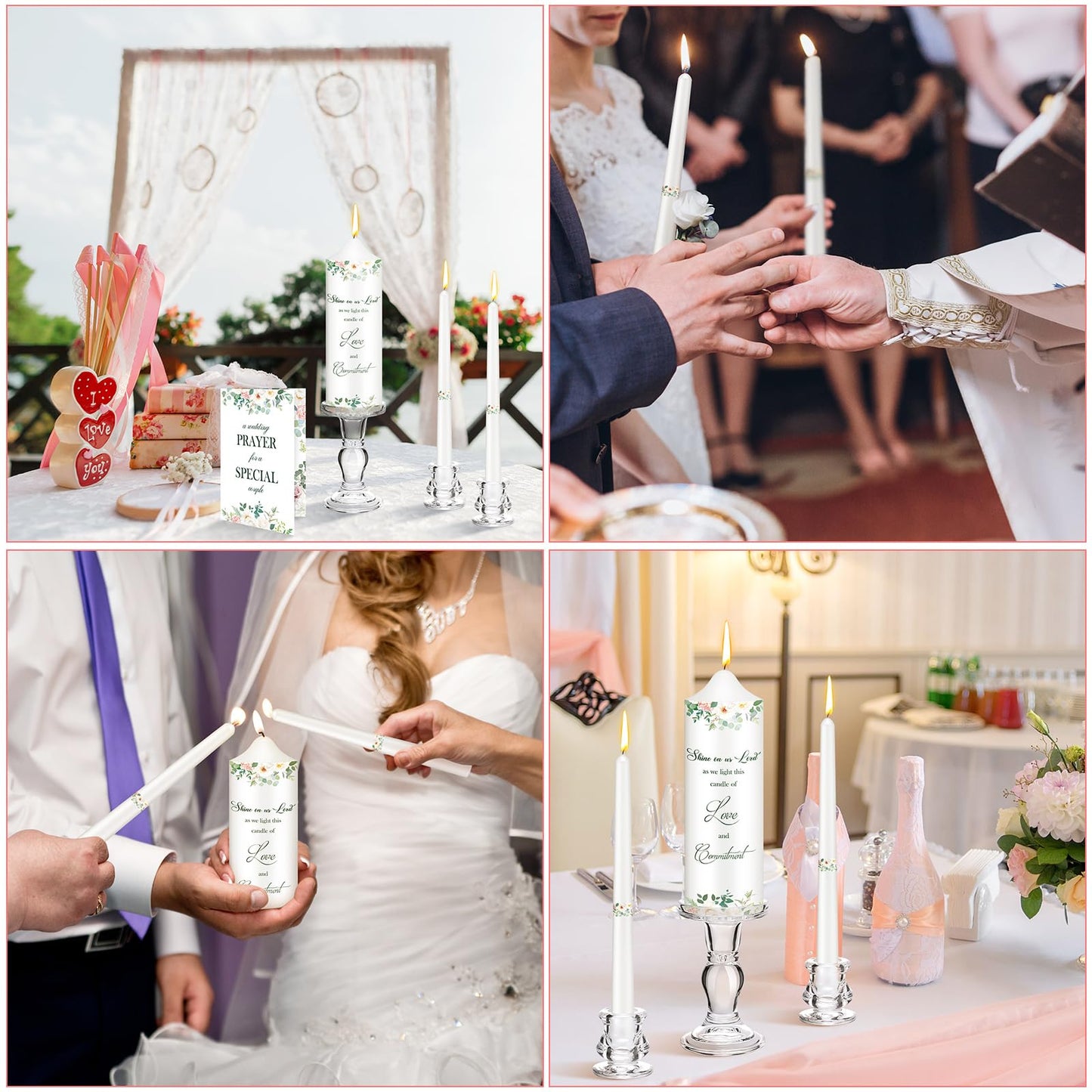 Layhit 3 Pack Unity Candles with Glass Holder for Wedding Ceremony Wedding Unity Taper Candles Religious Ceremony Accessories Marriage Decor for Newly Couple Anniversary Church Events Gifts
