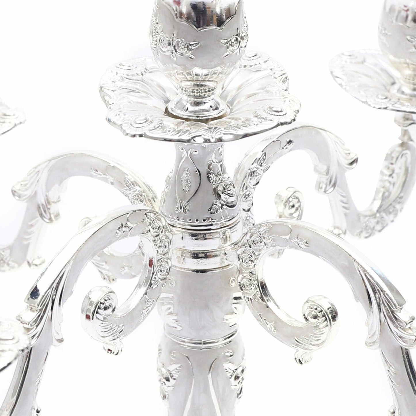 Headery Elegant 14.56”H Mental Tall Candelabra,5 Arm Candle Holder Candlestick Holder, Taper Candle Holder with Three-Dimensional Carving for Wedding Dinner Party Chrismas Ceremony Home Decor(Silver)