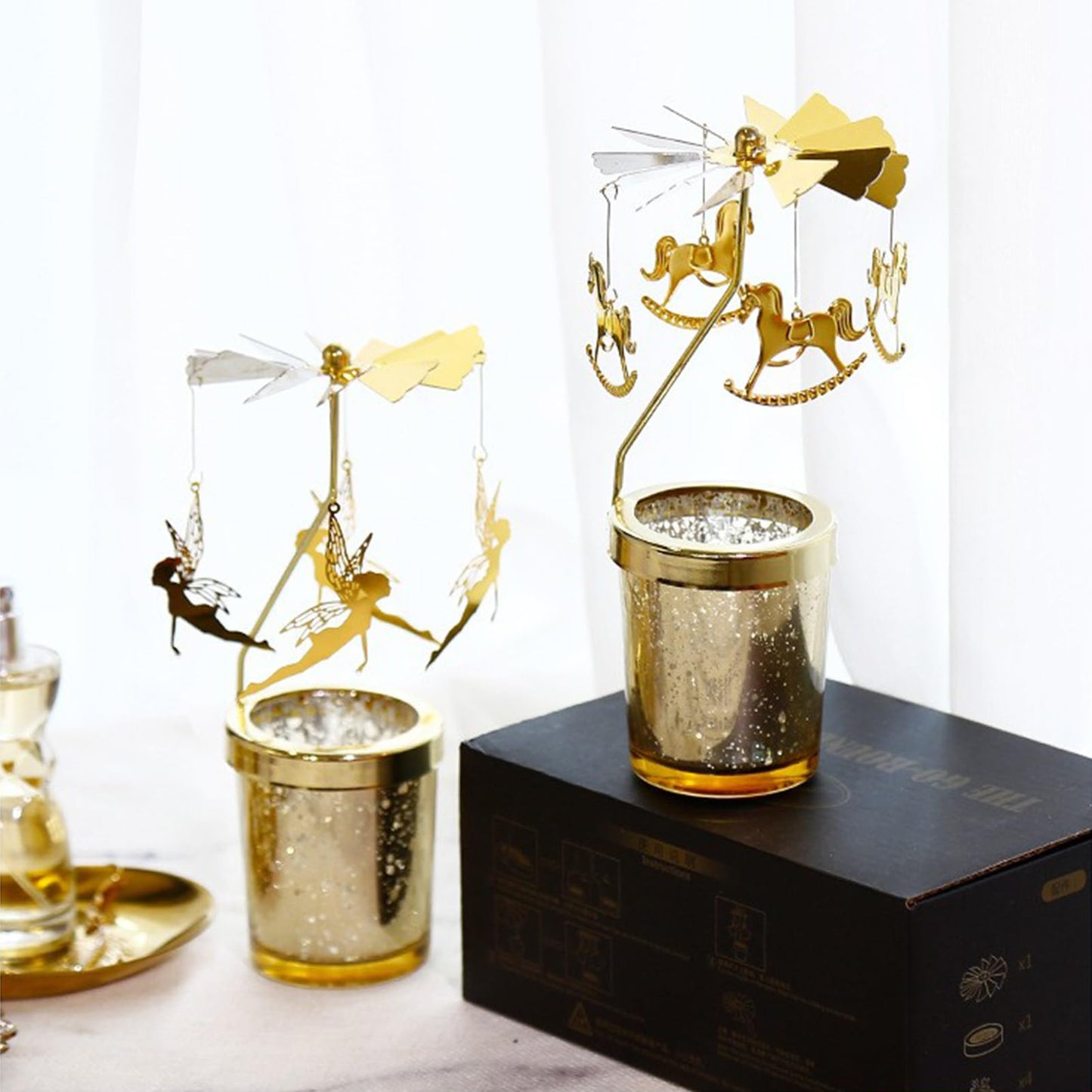 Spinning Candle Holder, Spinning Tea Light Candle Holder, Carousel Candle Spinner, Rotating Metal Tea Light Candle Holder for Table Centerpiece, Christmas, Party Decor, Gift