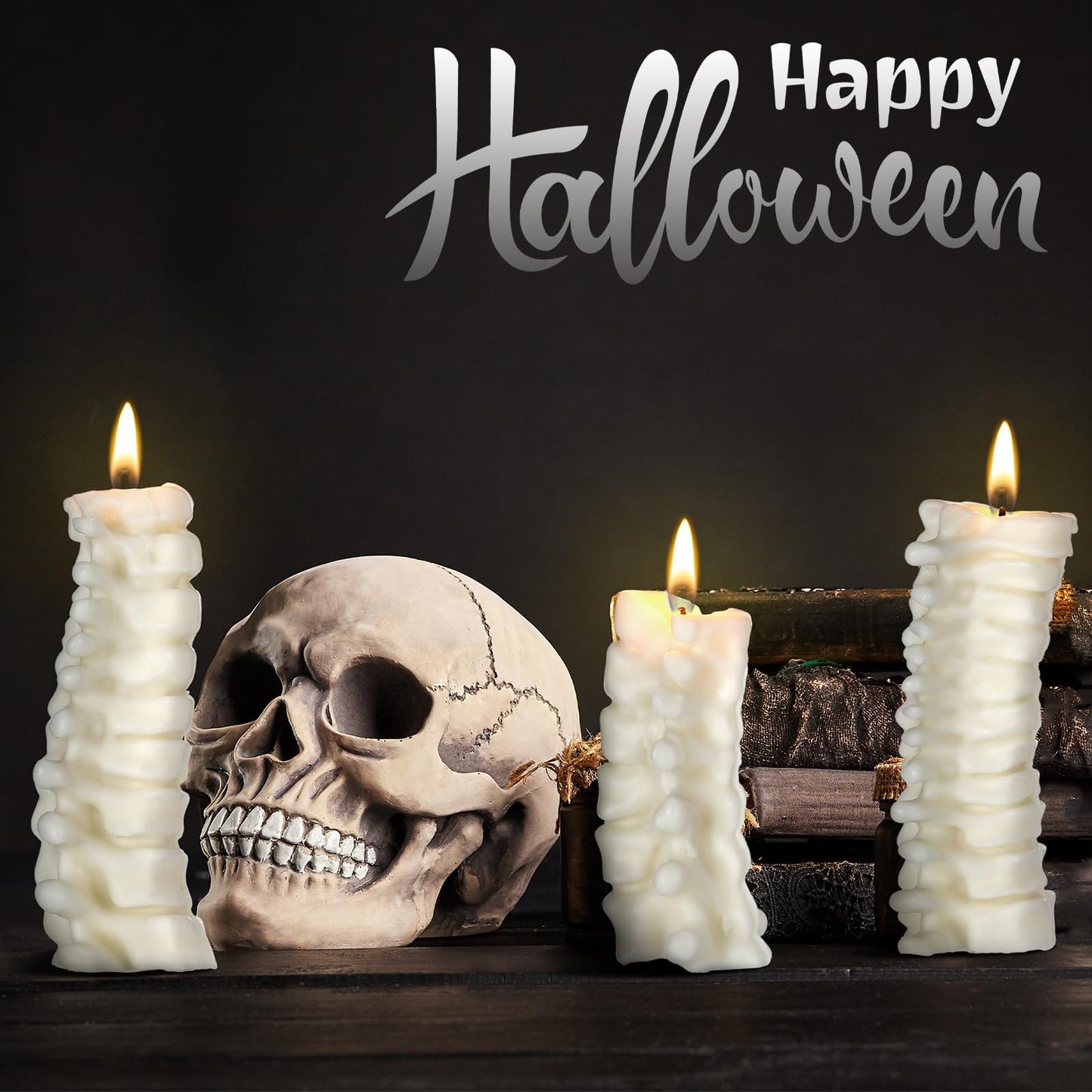 Nuanchu 3 Pcs Spine Candles Set Halloween Spooky Candles Spine Goth Decor Halloween Table Centerpiece Novelty Votive Decoration with 3 Sizes Gothic Gift for Skeleton Lover Chiropractor Party