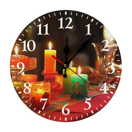 RLDOBOFE Colored Candles Wall Clock 10 Inch Battery Operated Wood Wall Clocks Round Silent Non-Ticking Clock Farmhouse Decorative Clocks for Kitchen Bedroom Office Bathroom White