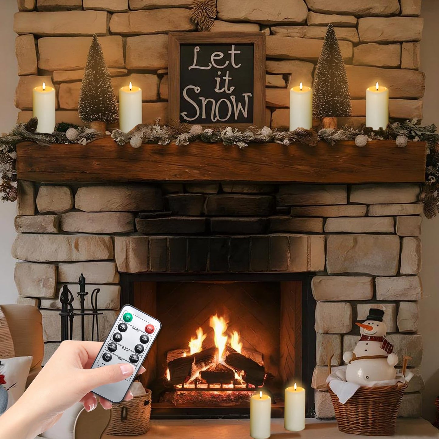 Hinabichan Flameless Candles Battery Operated with Remote and 2/4/6/8 H Timer, 6pcs Flickering Fake Electric Candles for Festival Home Party Decor (D3 x H 6") (Ivory)