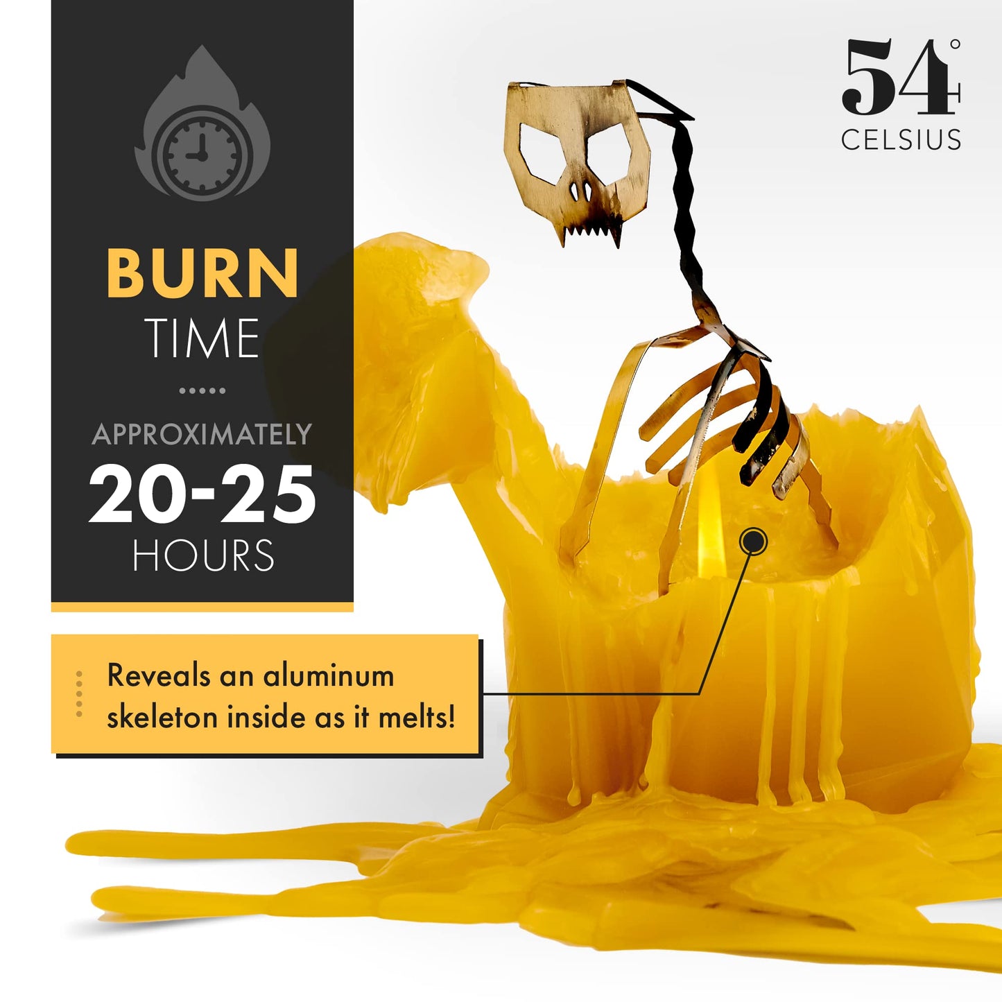 PyroPet Kisa Cat Candle (Mustard Yellow) - The Original Cat Candle with Metallic Skeleton | Halloween Decor | Unique Gift for Cat Lovers | 20-Hr Burn Time | Dimensions: 6.7x2.9x4.5 in