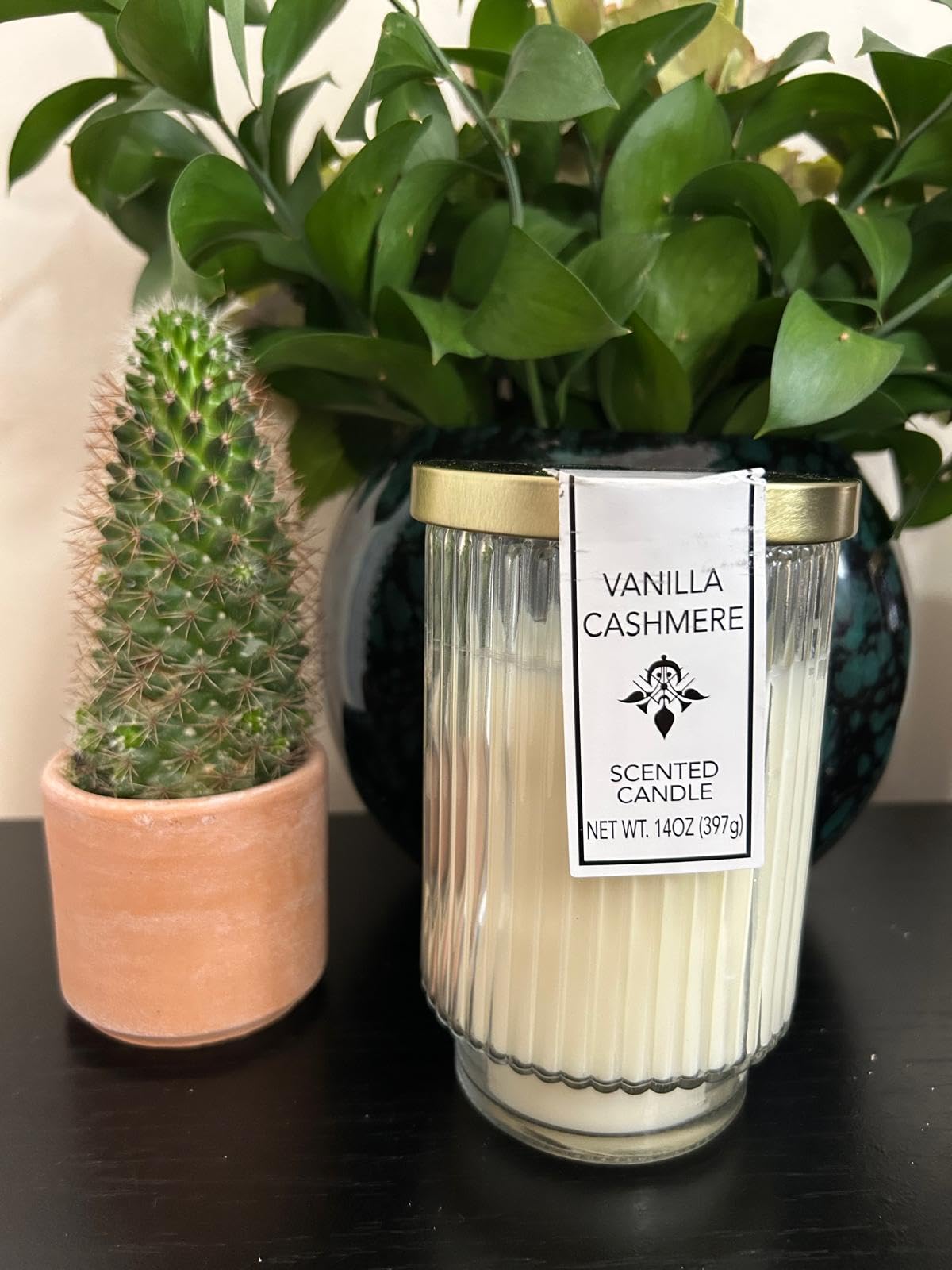 Art Deco Vanilla Cashmere Scented Candle 14oz – Premium Long-Burning Candle in Tall Glass Jar with Metal Lid – Warm Vanilla & Cashmere Aroma, Elegant Home Décor & Gift – Handcrafted Quality