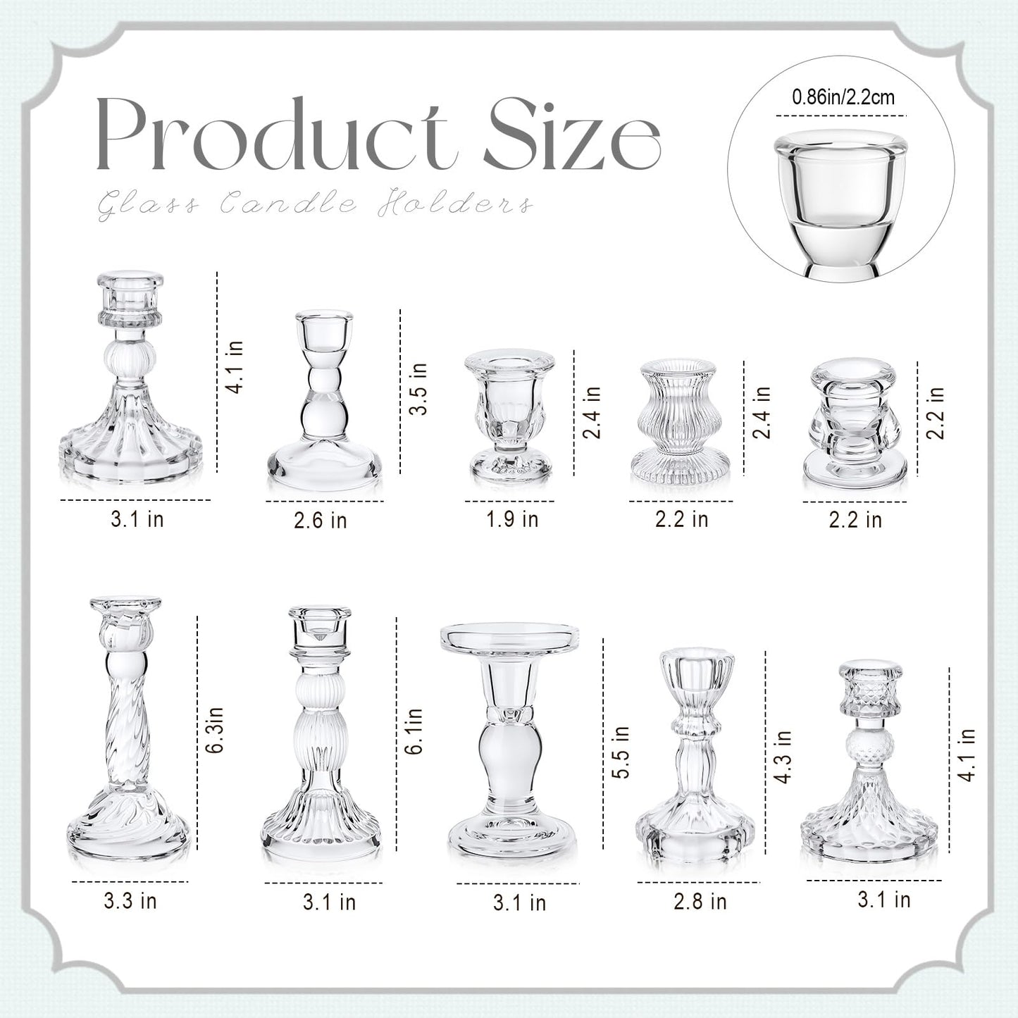 Mumufy 40 Sets Glass Crystal Taper Candle Holders Stand Centerpiece Bulk with 10 in Taper Candles Sticks Clear Decorations Table Wedding Dining Party (Transparent)