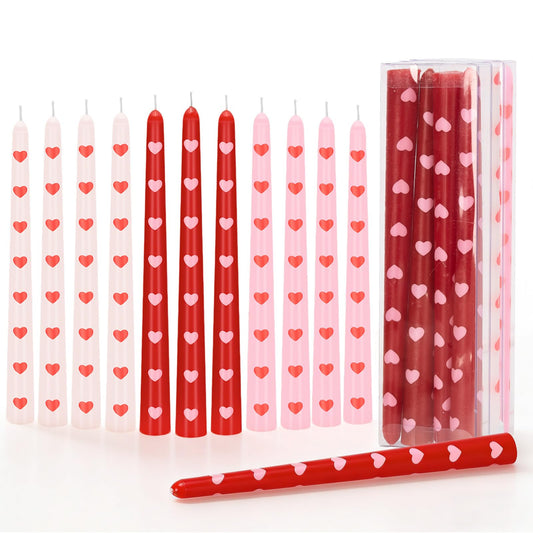 Defresit 12 Pcs Heart Taper Candles 10 Inch Long Decorative Candlesticks Romantic Red Pink White Unscented Candles for Valentine’s Day Wedding Anniversary Dinner Table Home Decor