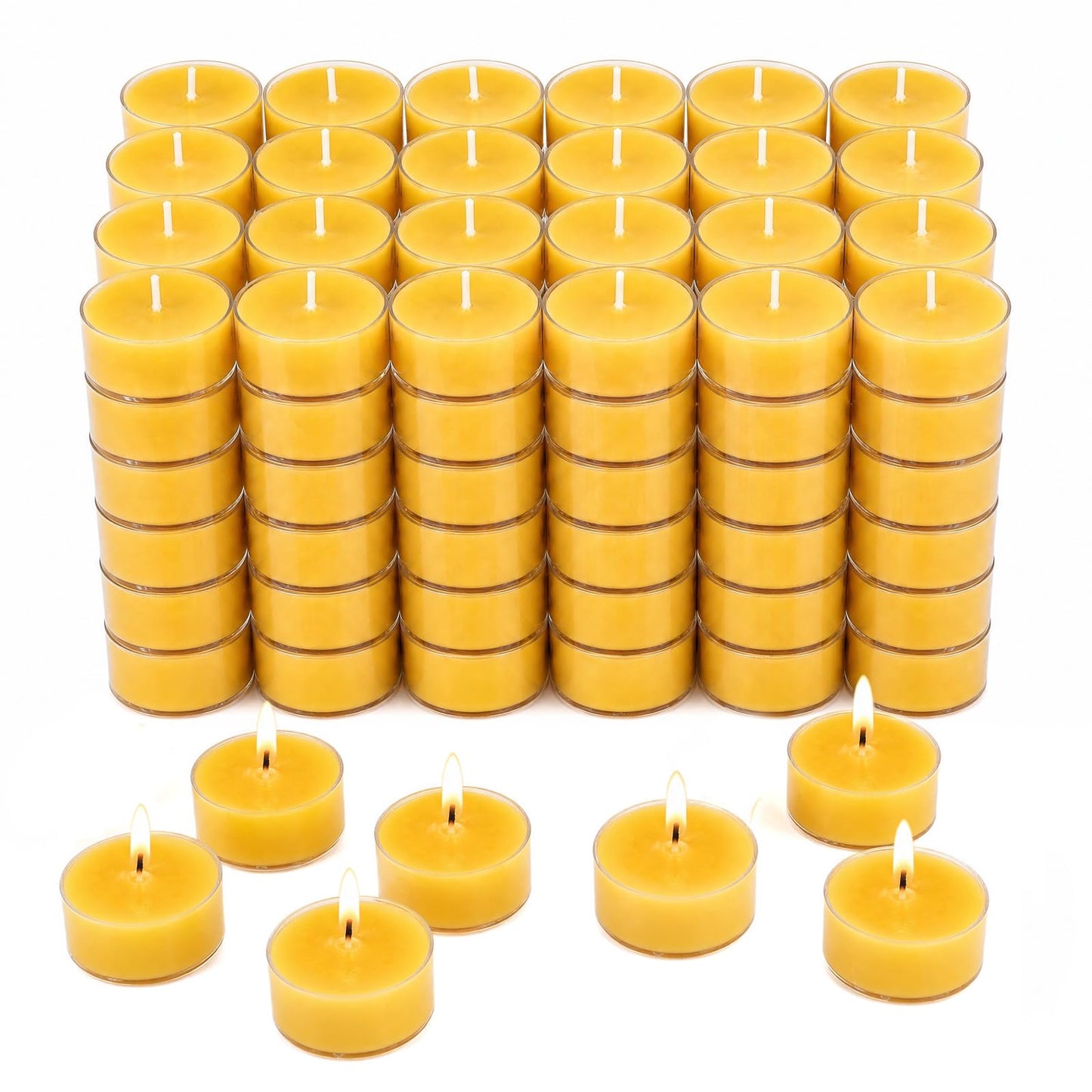 DEYBBY Natural Beeswax Tealight Candles 160 Pack, Unscented Organic Small Beeswax Candles Bulk in Clear Cup, 4-5 Hours Burn Tea Light Candles for Home Decor Emergency Bath Relaxation (Yellow)