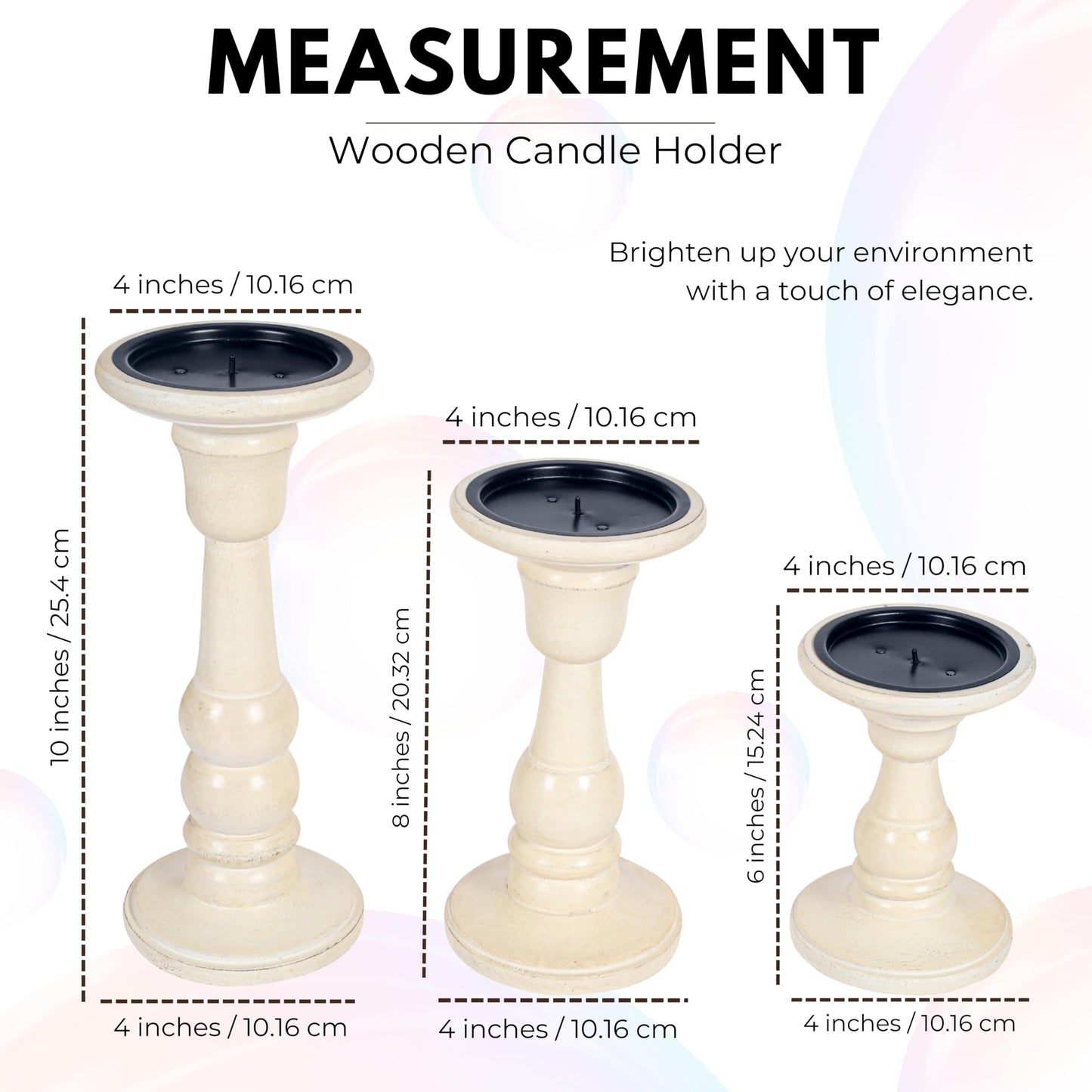 Woodify Wooden Candle Holder Set of 3, Handcrafted Mango Wood Pillar Candle Stands 10", 8", 6", White Antique Candle Holders for Home Décor, Living Room, Dining Table.