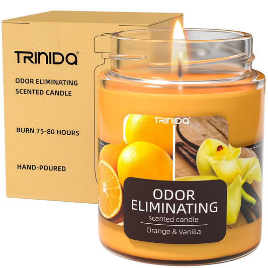 TRINIDa Orange & Vanilla Odor Eliminating Candles for Home Scented, Eliminates 99% of Pet, Smoke, Food and Other Smells Quickly, Highly Fragranced Candle, Premium Soy Candles Set for Women