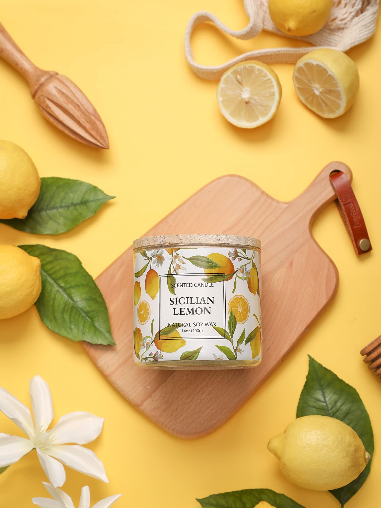 Lemon Candle, Sicilian Lemon Scented Candle, Large 3 Wicks Candle, 14 oz