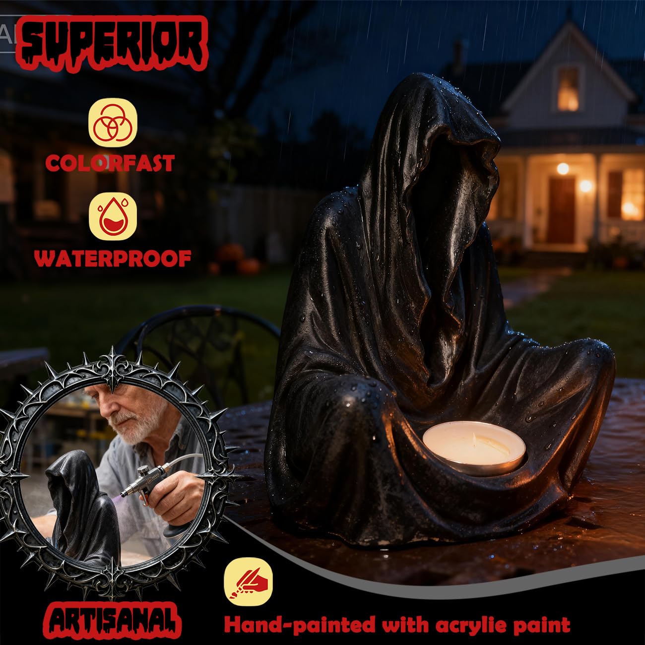Sunthus Candle Holder Grim Reaper Gothic Decor Sculptures Statues Art Resin Decorations