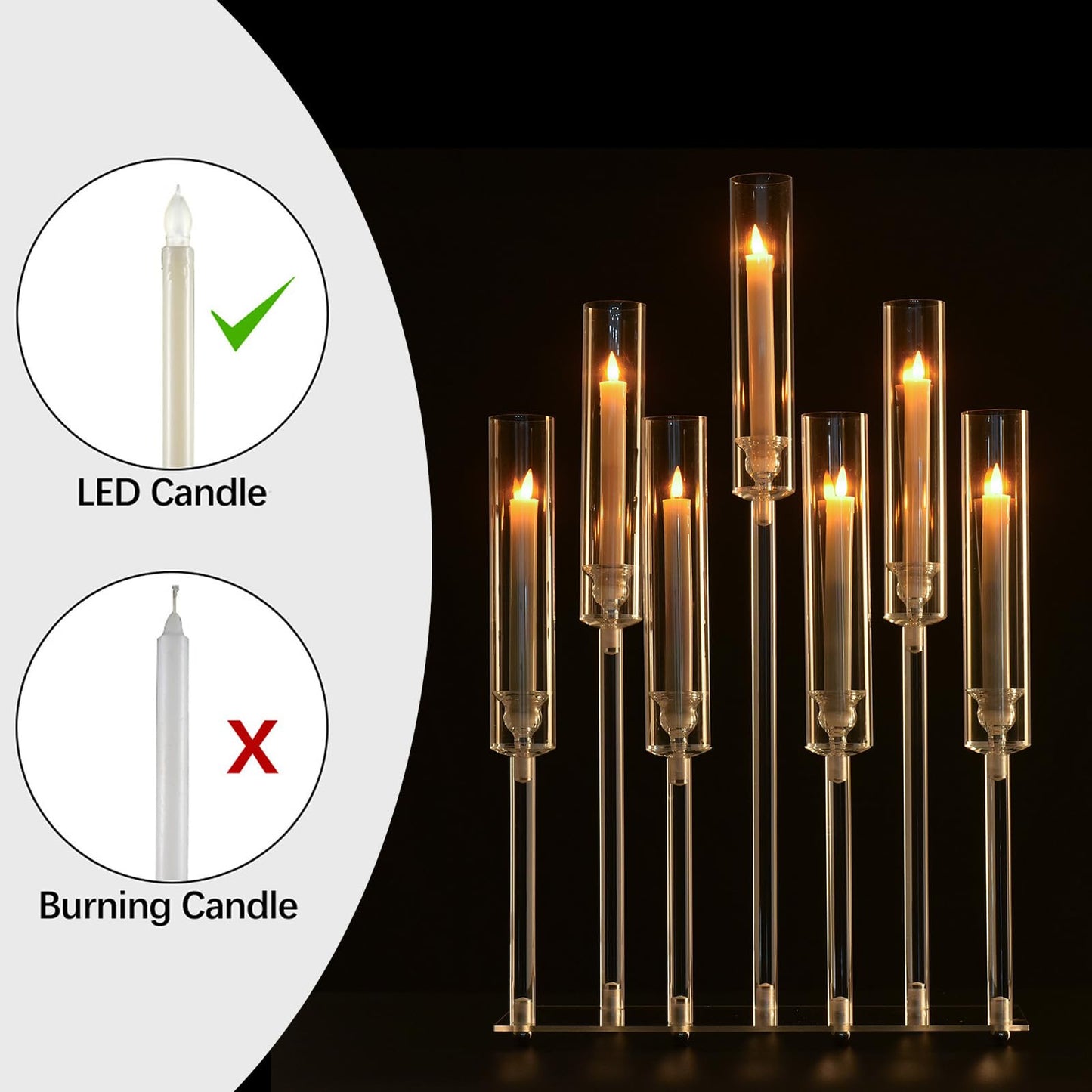 Generic Candelabra 7 Arm Acrylic Candlestick Candle Holder for Wedding Birthday Party Living Room Decor, 4pcs Set 26.5 Inch Tall, Clear