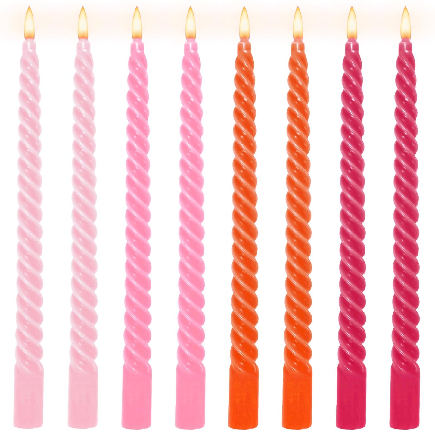 Whaline 8 Pcs Spiral Taper Candles Hot Pink Orange Pink Dripless Twisted Wax Candles 10 Inch Long Unscented Candle Sticks for Summer Fall Baby Shower Wedding Sunset Party Home Dinner Decor