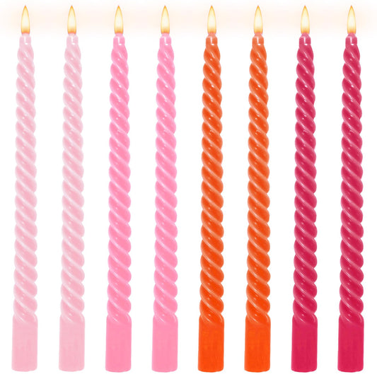 Whaline 8 Pcs Spiral Taper Candles Hot Pink Orange Pink Dripless Twisted Wax Candles 10 Inch Long Unscented Candle Sticks for Summer Fall Baby Shower Wedding Sunset Party Home Dinner Decor