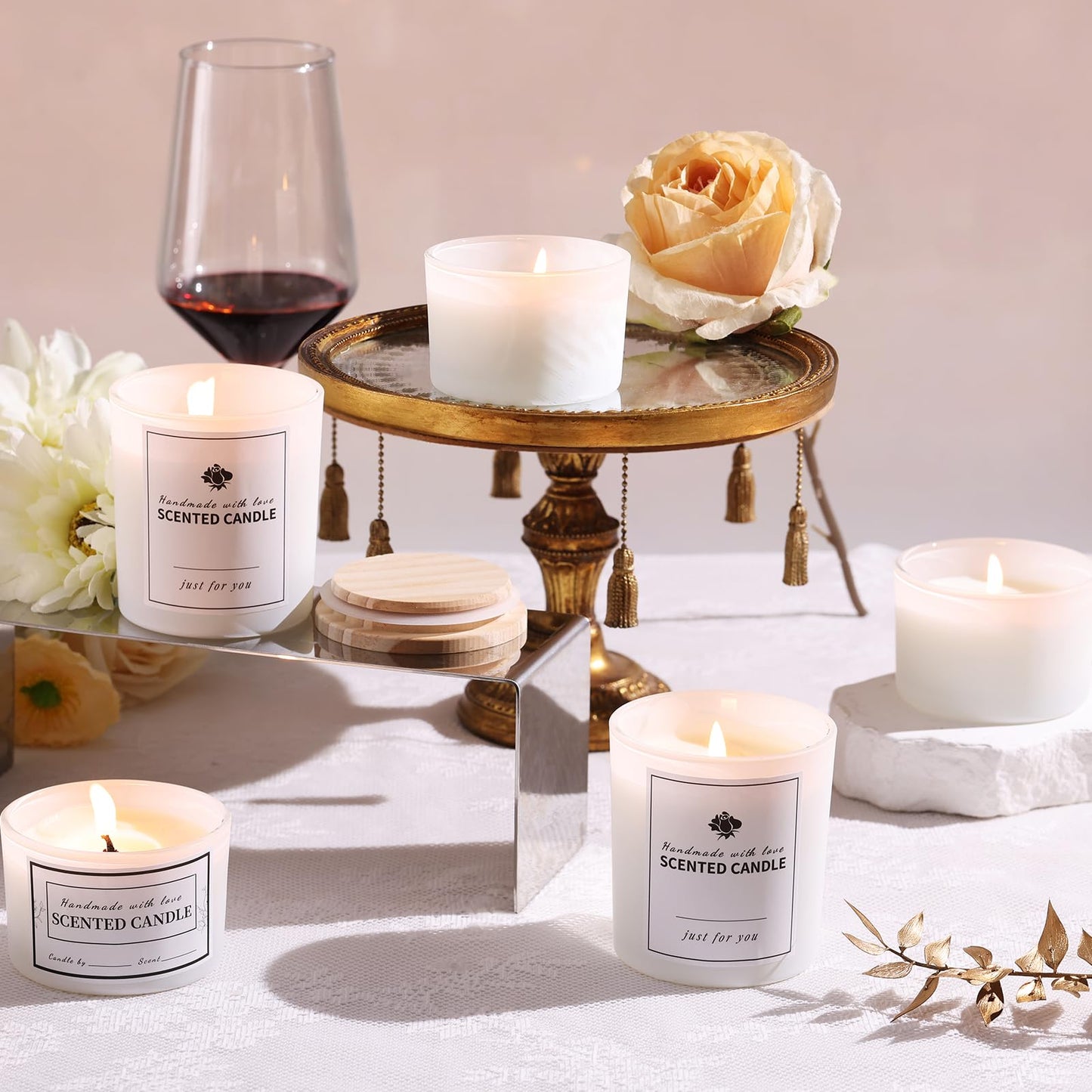 sunnyfuture 16 Pack Matte White Candle Jars, 8pcs 7oz + 8pcs 4oz Candle Jars for Making Candles with Wooden Lids and Labels for DIY, Gifts, Home