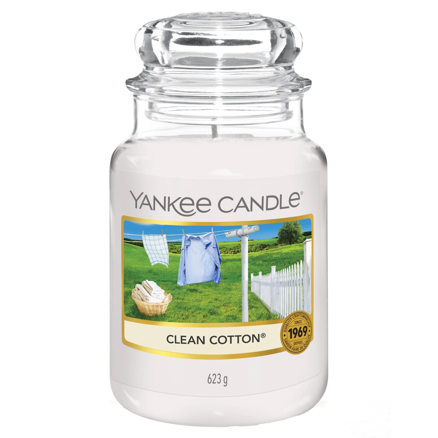 Yankee Candle Large Jar Scented Candle, Clean Cotton, Up to 150 Hours Burn Time