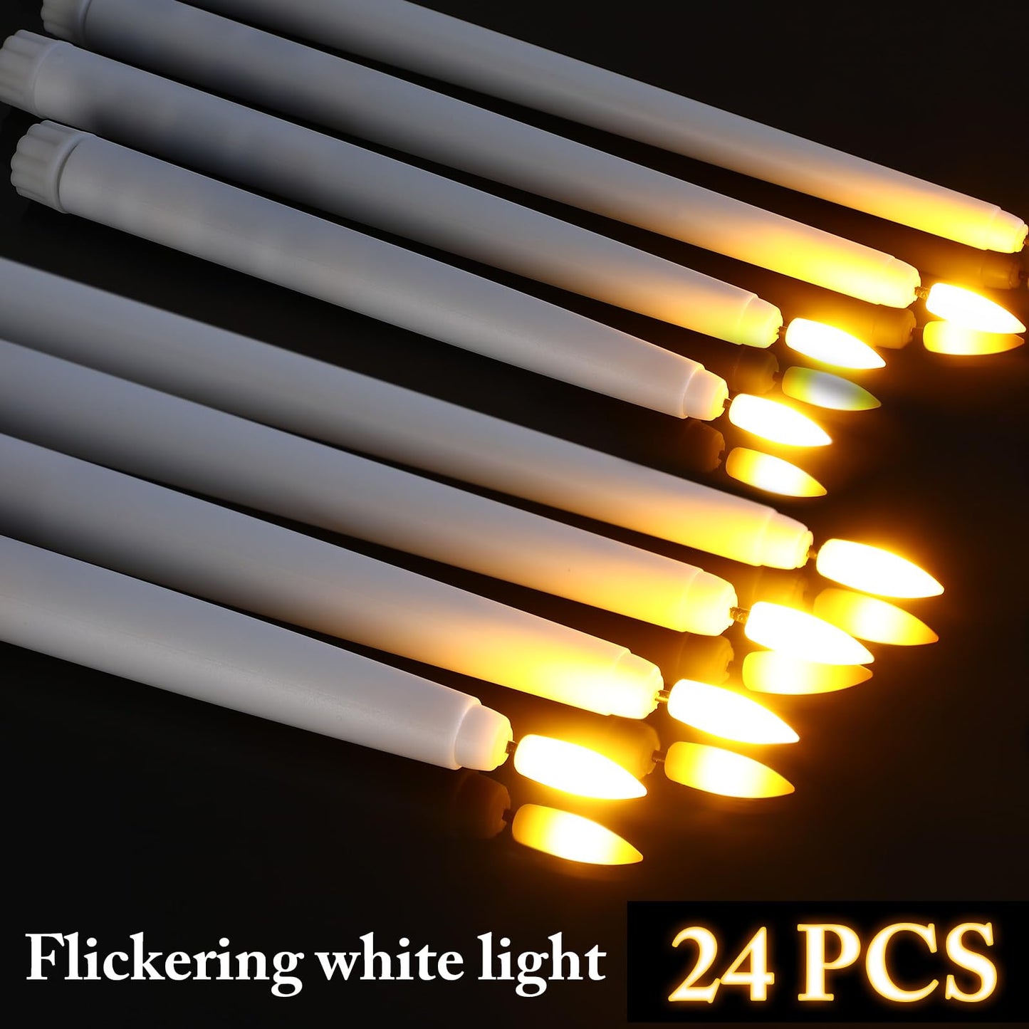 Rossesay 48 Pcs Flameless LED Taper Candles Battery Operated Candles 4 Sizes of 8.5'', 9.65'', 10.83'', 12.8'' Flameless Candlesticks Flickering for Halloween Christmas Church Wedding(White)