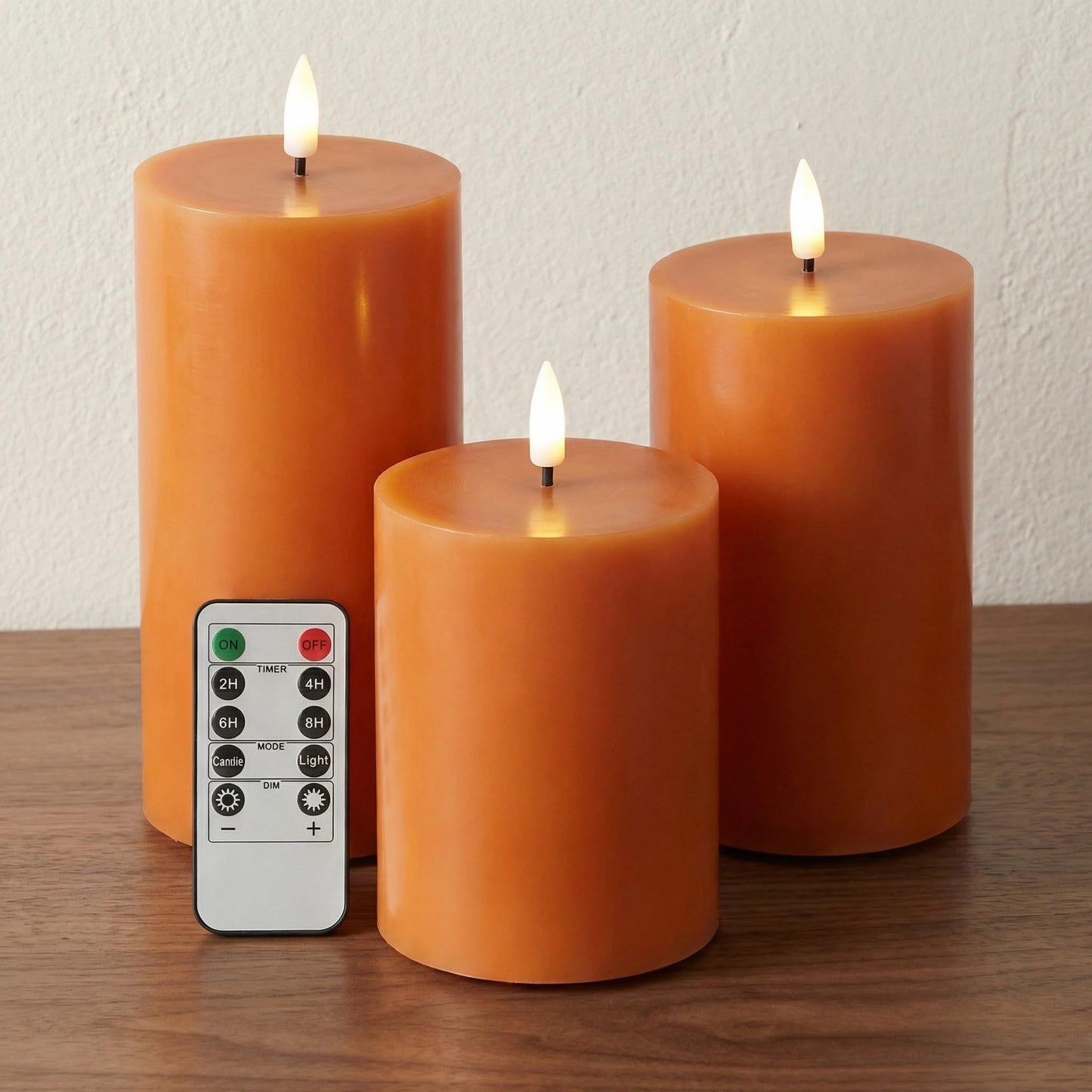 Eywamage Orange Flameless Pillar Candles with Remote, Flickering LED Wax Candles Battery Operated Set of 3