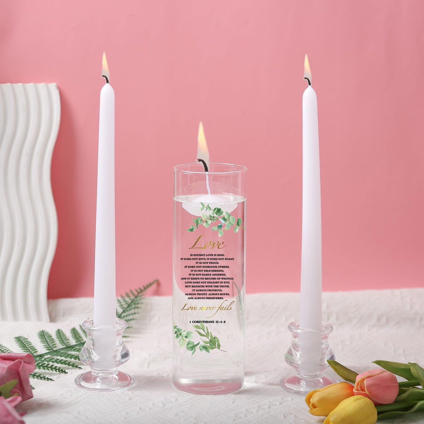 Unity Candles with Glass Holder for Wedding Ceremony - Unity Candles for Wedding, Religious Ceremony Ideas Marriage Decoration Accessories Set for Newly Couple Anniversary Church