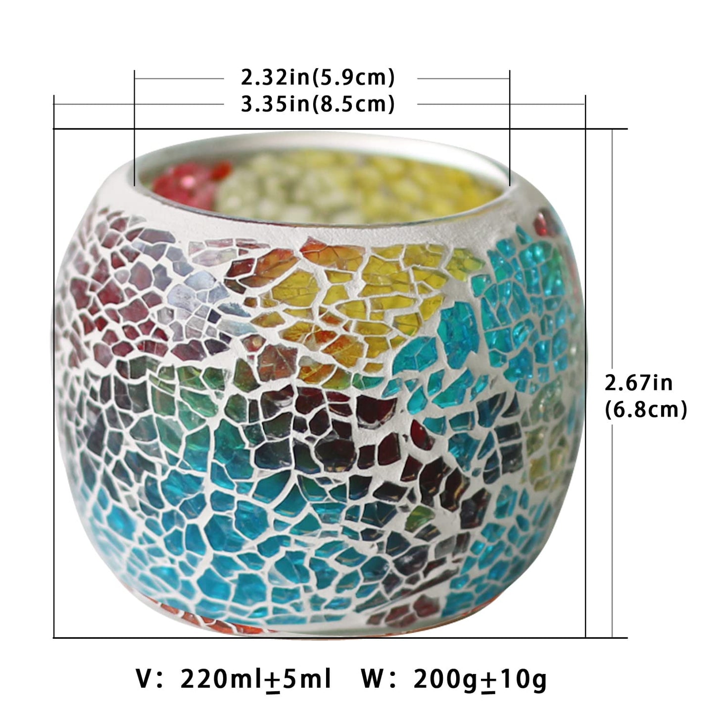 Votive Candle Holders for Table Centerpiece (NO Candles) Wedding Dinner by Candlelight,Tea Light Holders Mosaic Candle Holdes Candlescape Bowl for Valentine's,Christmas Party Decor 1 PC(Rainbow)